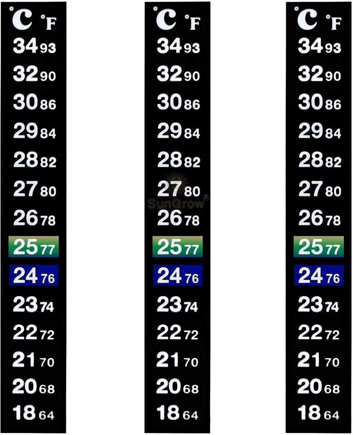 SunGrow Betta Fish Tank Thermometer Stick On, Aquarium Temperature Sticker Strip, 5.2 x 0.7 Inches, Green & Blue Temperature Indicator, Amphibian and Reptile Thermometer Sticker, Black, 3 Pcs