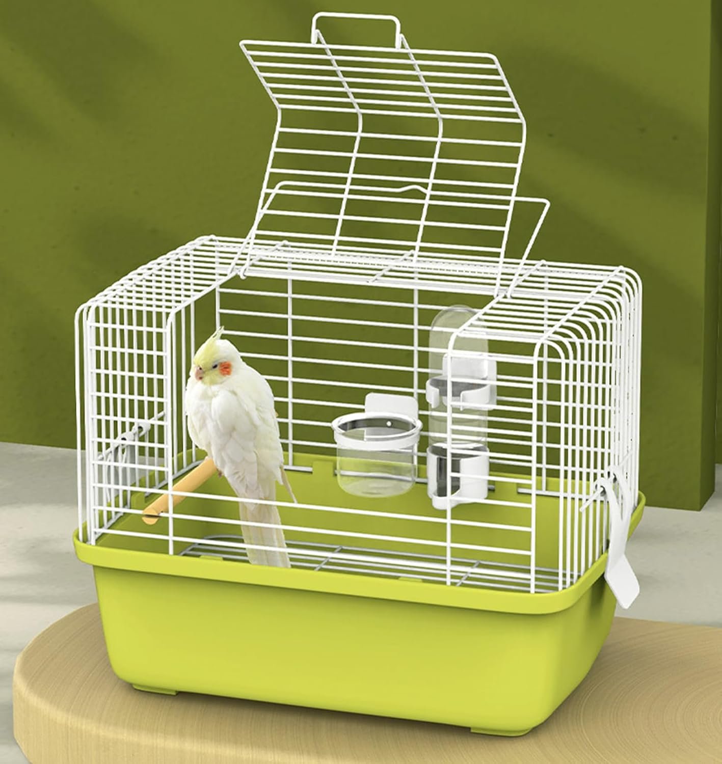 Portable Bird Travel Carrier Cage – 360° Full View Wire Carrier | with Feeder & Water Cup for Cockatiels, Parakeets – Locking Door, Easy Clean, Perch Included – Perfect for Vet Visits