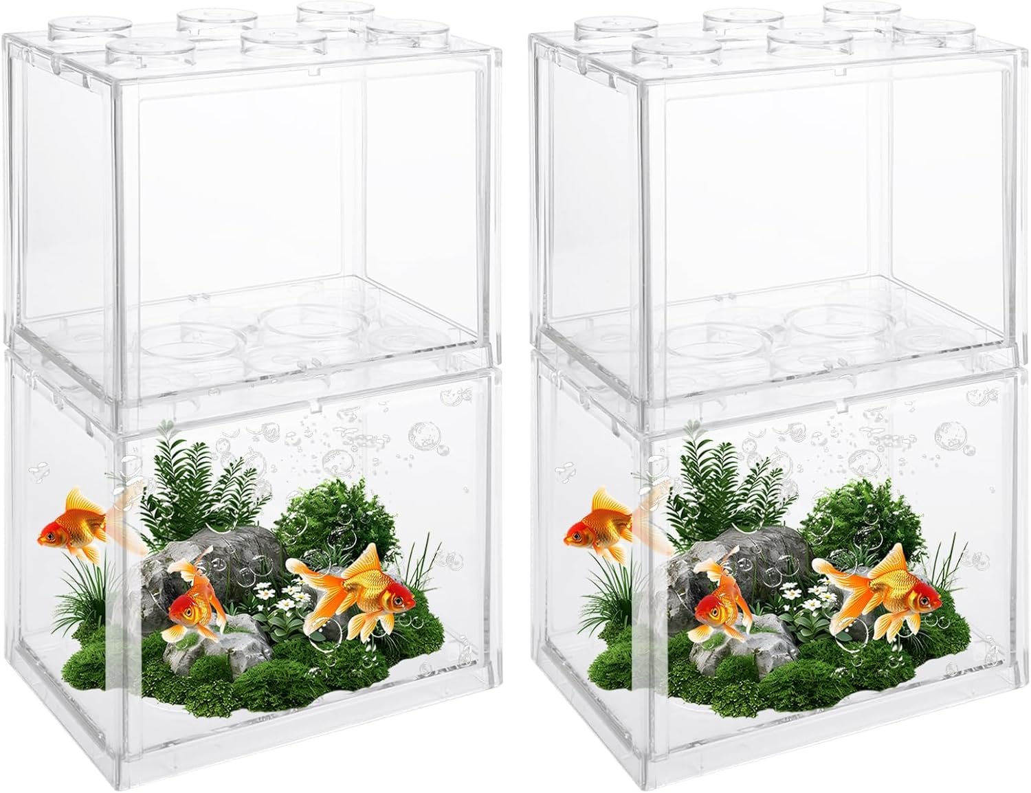 QTLCOHD 4 Pack Small Betta Fish Tank, 0.6 Gallon Mini Aquarium Tank | Clear Stackable Fish Bowl, Acrylic Tiny Cube Tank for Beta Fish Sea Monkeys Shrimp Snails