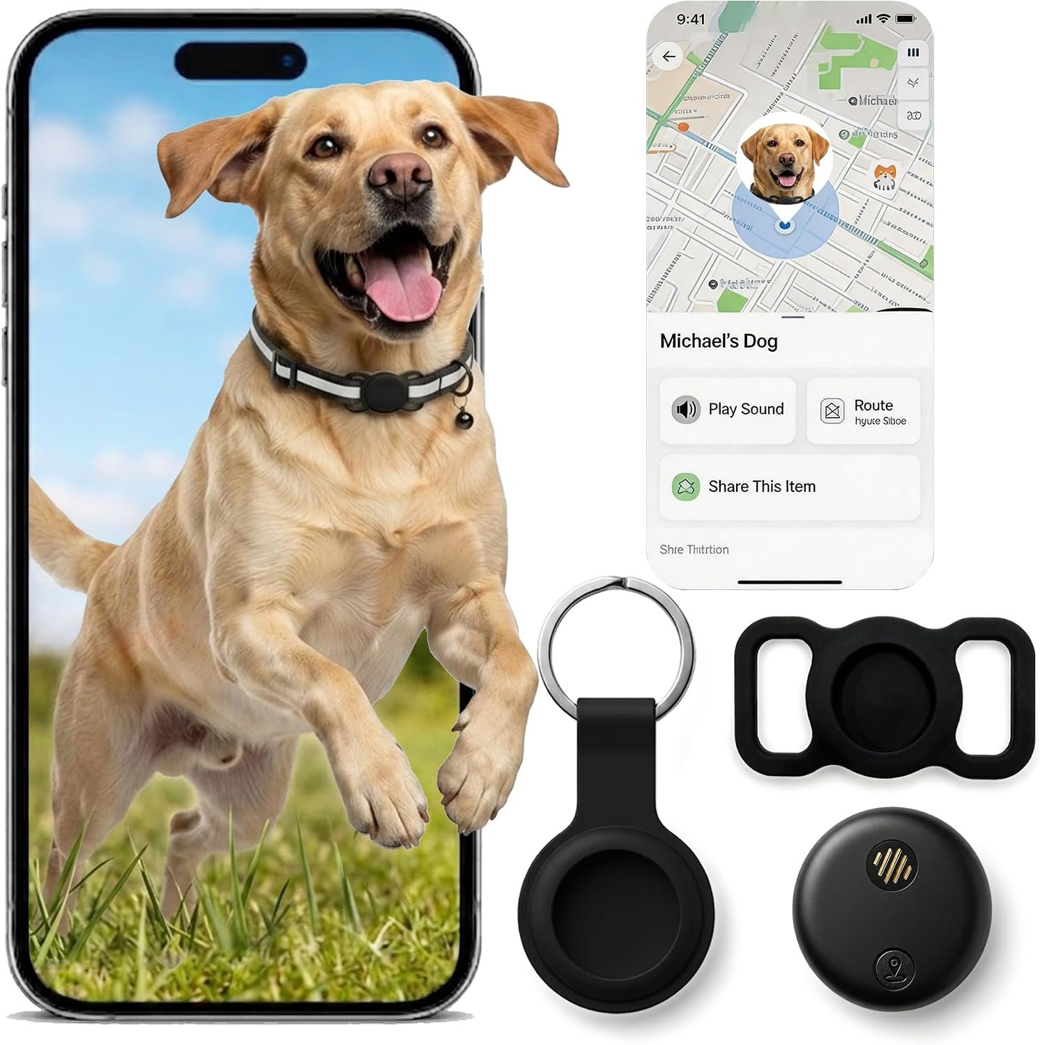 Dog Tracker, GPS Tracker for Dogs with Real-Time Location Tracking, No Monthly Fee or SIM, IP68 Waterproof Mini Pet Finder, 365-Day Battery, Stay Connected & Worry Less, iOS Only (Black)