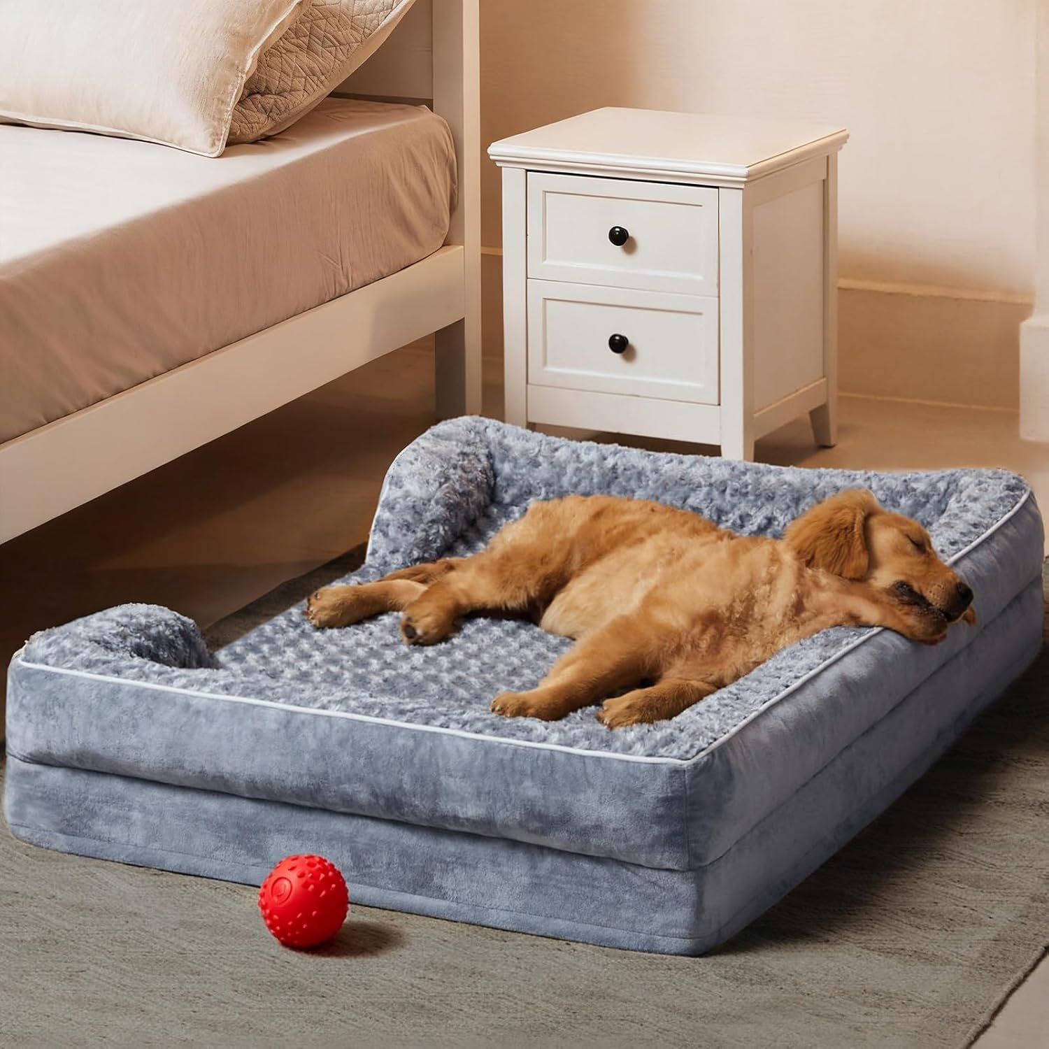 WNPETHOME Dog Beds for Large Sized Dogs, Washable Orthopedic Dog Couch Sofa Bed with Waterproof Lining & Non-Skid Bottom for Pet Sleeping | Waterproof Big Soft Dog Couch Sofa Bed for Dogs Relax with Removable Cover Supportive Comfort Pet Bed Grey 36×27 Inch