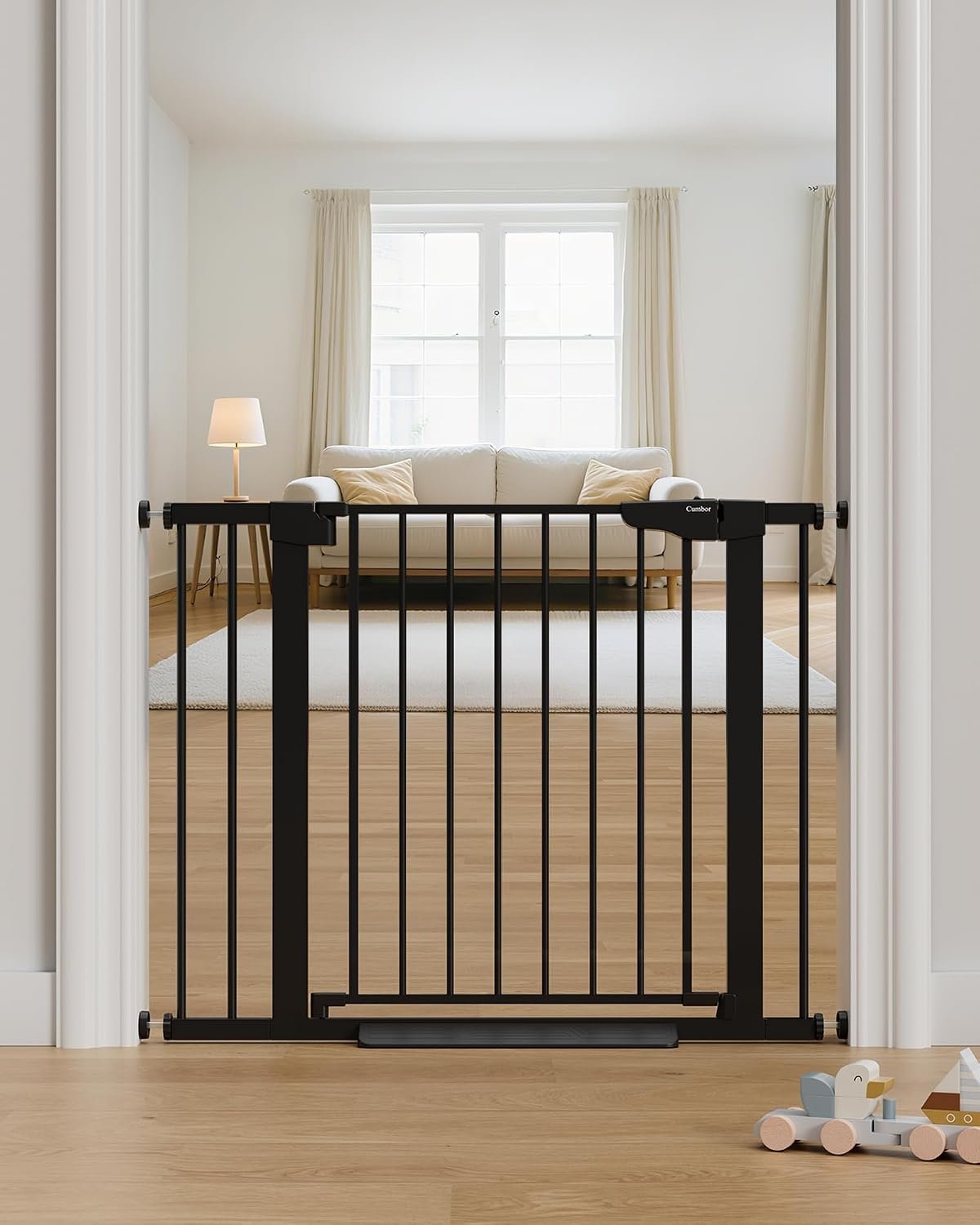 Cumbor 30-40.6 in Baby Gate for Stairs and Doorways, Dog Gate Indoor Black | Mom’s Choice Awards Winner, Pressure Mounted, Auto-Close, Easy Walk Thru Door, For Dogs Indoor