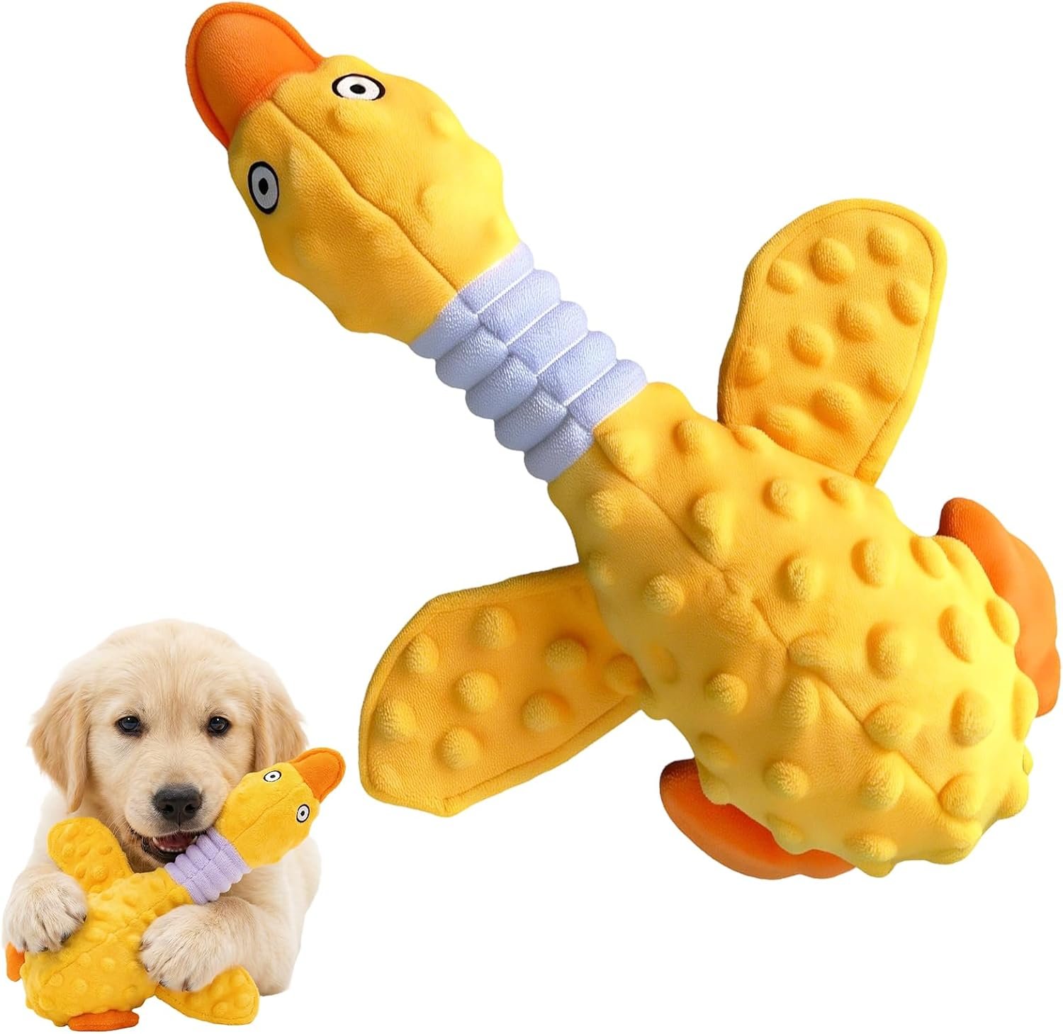 Duck Dog Squeak Toy for Aggressive Chewers, 2026 New Yellow Duck Dog Squeak Toys, Indestructible Toy with Built-in Squeaker for Boredom Relief, Large, Medium,Small Breed to Keep Them Busy