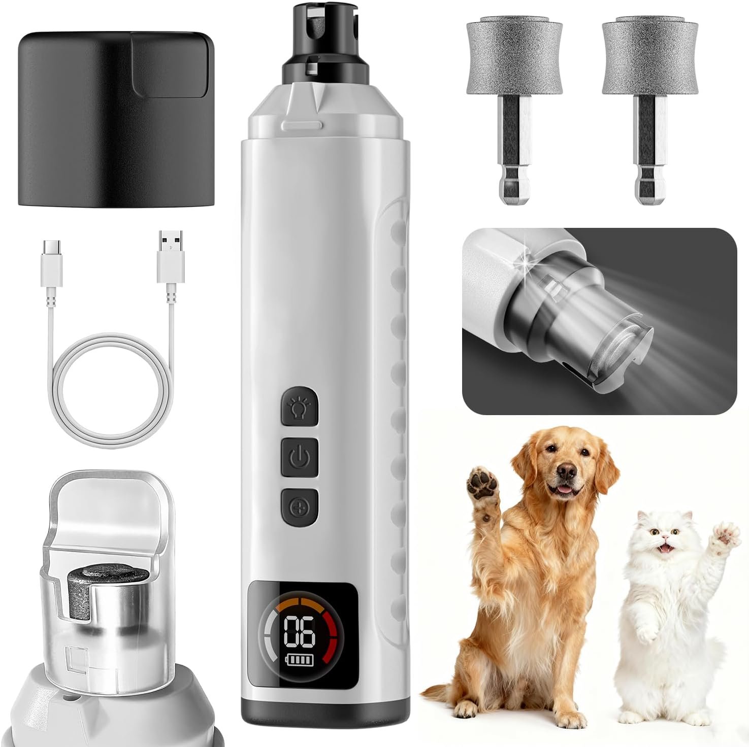 2026 Upgraded Dog Nail Grinder, Brushless Motor Drive 30 db Ultra Quiet, 6-Speed Dog Nail Grinder with Led Light, Painless Paws Grooming for Small Medium Large Dogs