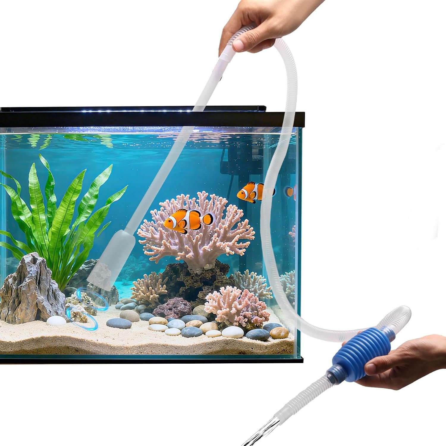 Small Gravel Vacuum for Aquarium Siphon, Fish Tank Cleaner, Blue | 6.4ft Fish Tank Siphon, Quick & Easy Waste Removal or Water Changes, Effectiveness, Value for Money, Ease of Use