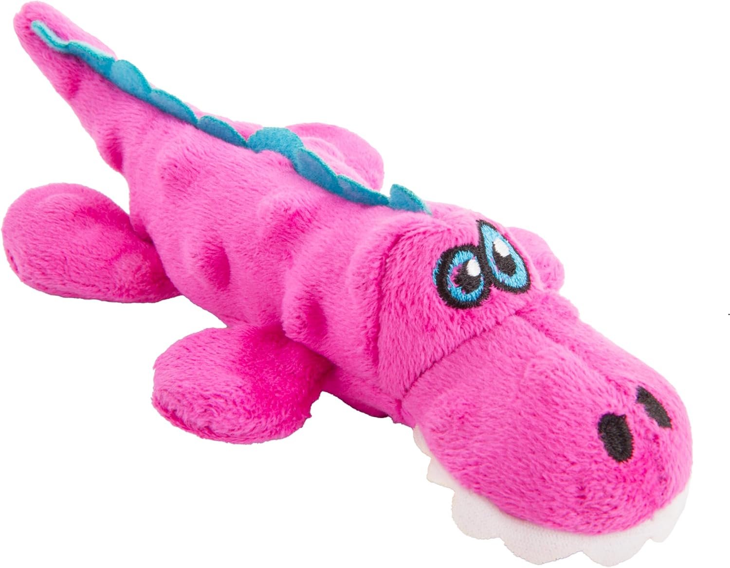 goDog Just For Me Gators Squeaky Plush Dog Toy, Chew Guard Technology – Pink, Mini