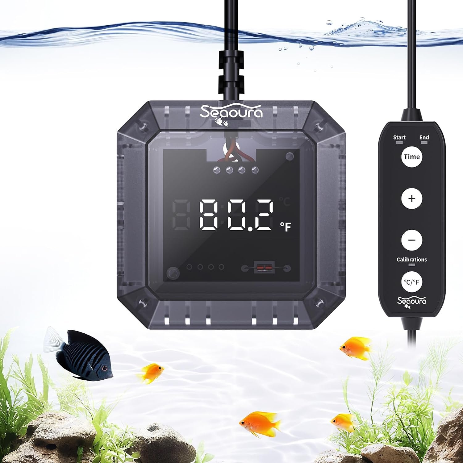 Aquarium Thermometer Submersible, Digital Fish Tank Thermometers with USB | Aquariums Temperature Gauge ±1℉ Accurate for GlassTank, Suitable for Fish, Turtle, Saltwater or Freshwater, 6.56ft Power Cord