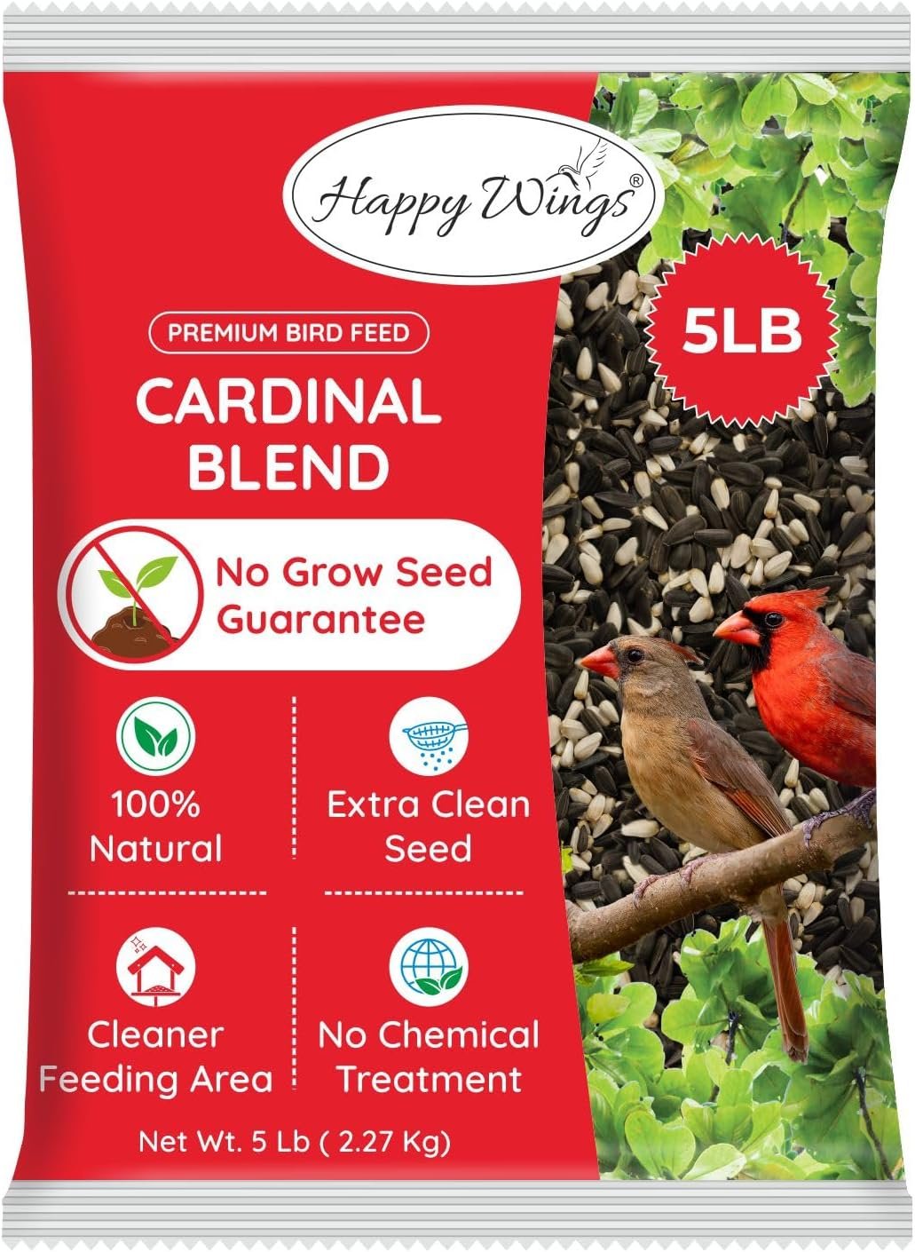 5LB Cardinal Blend Wild Bird Food Mix, No Grow, Sunflower & Safflower Seeds | High in Oil & Protein, High Energy Content, Human Grade Seeds, Heat Treated at Optimum Temperature, USDA & BRC-GS Approved
