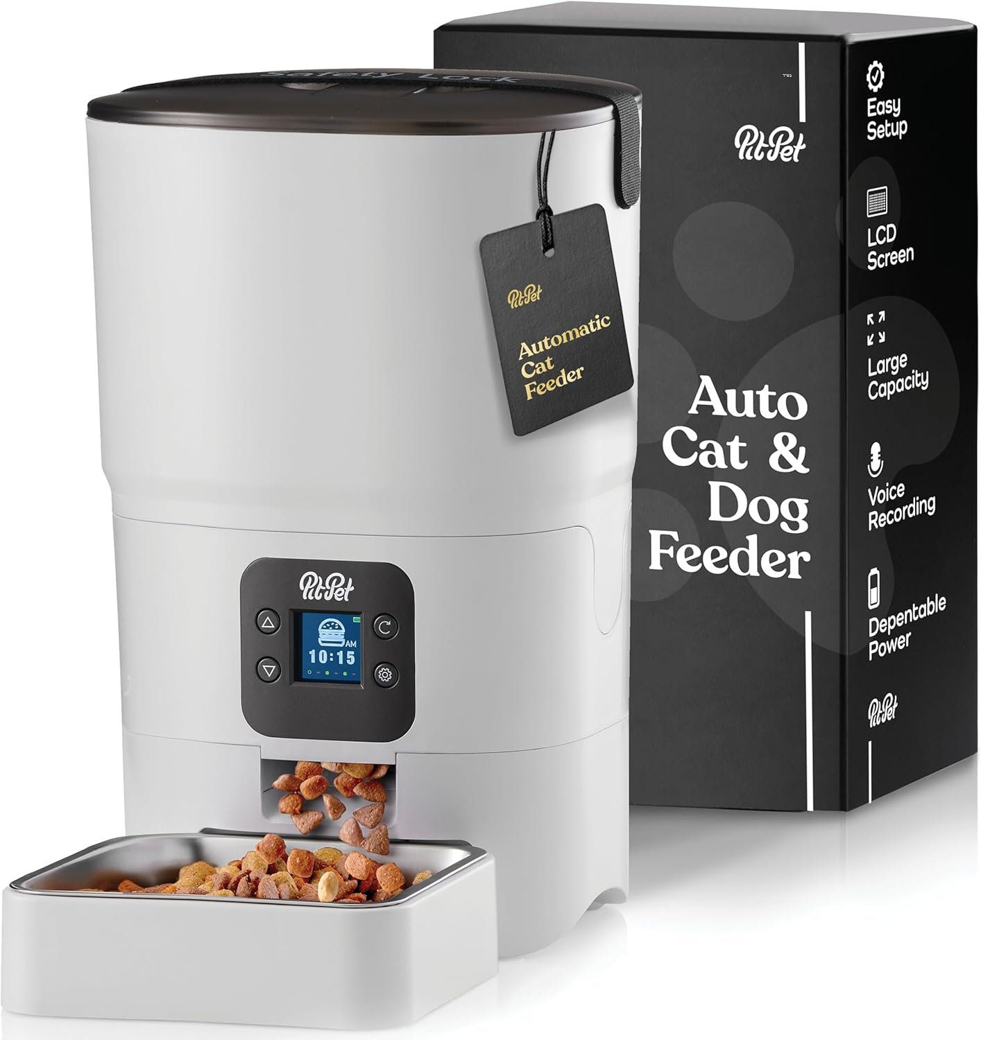 Smart Automatic Cat Feeder – 6-L Reliable Automatic Cat Food Dispenser with Display LCD Screen for Easy Set Up – (White)