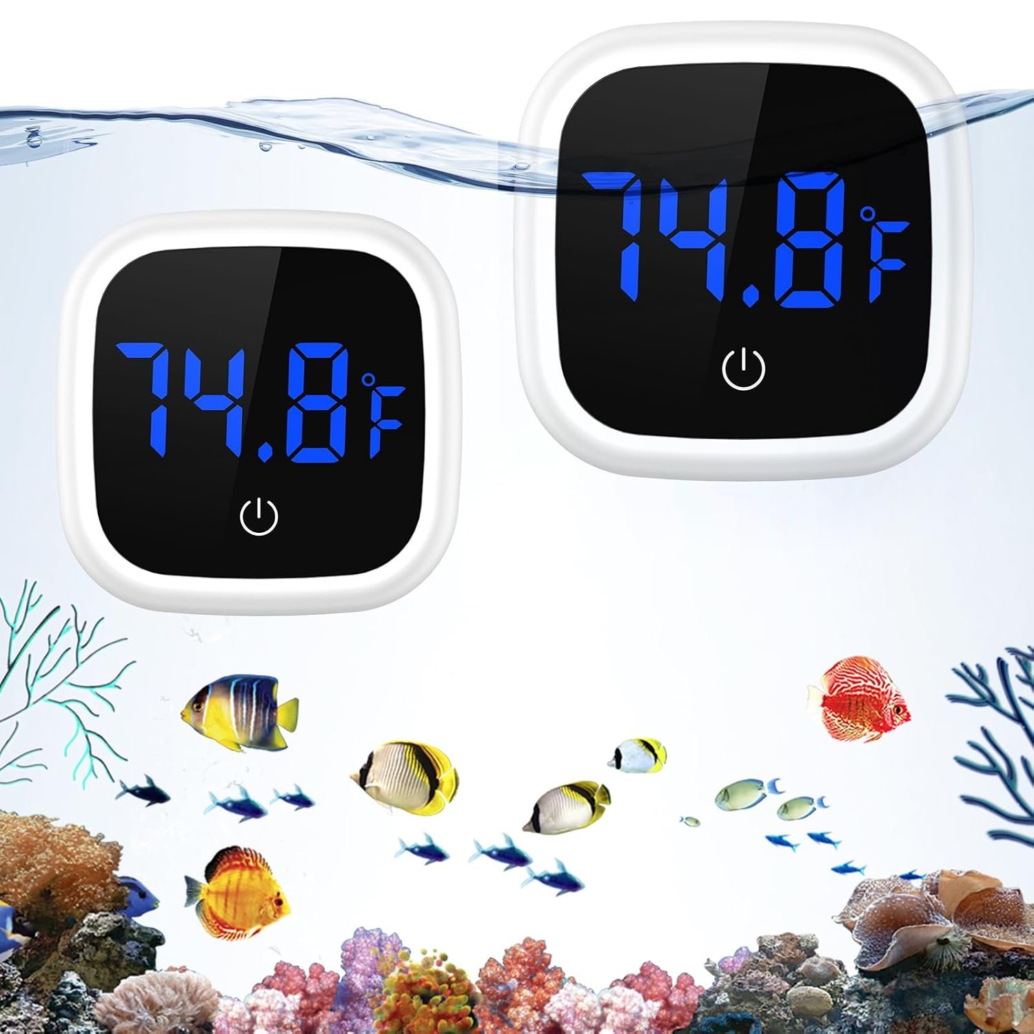 Upgraded Aquarium Thermometer, 2 Pack Digital Fish Tank Thermometer, Large LED HD Display ±0.1°F, Fahrenheit Tank Temperature Measurement for Fish, Axolotl, Turtle