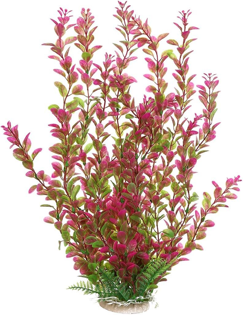 18 Inch Artificial Aquarium Plants | Red Rhodo Plastic Fish Tank Decorations, Safe for Freshwater & Saltwater, Non-Toxic Stone Base Ornament for Betta Fish Tank