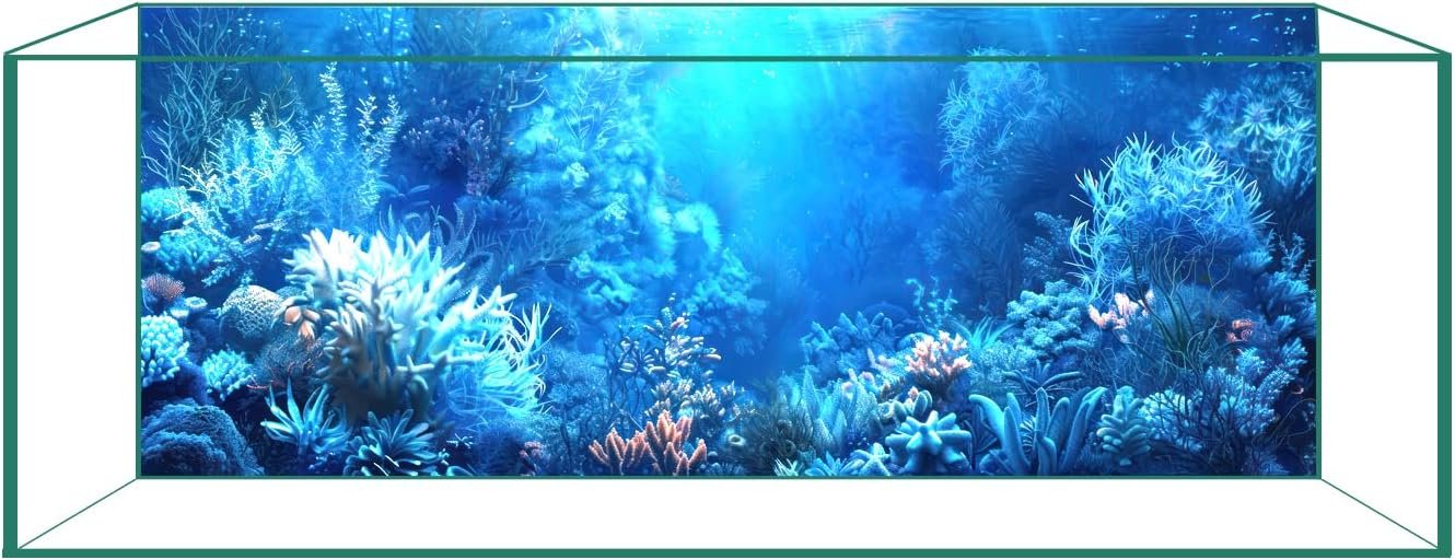 Aquarium Background Film, Static Cling, Glue-Free, Blue Ocean 11.8″H×23.6″W | No Glue Static Cling • Spray Water to Apply • No Residue • Realistic HD Design • Creates a Stunning Aquarium View • Reusable