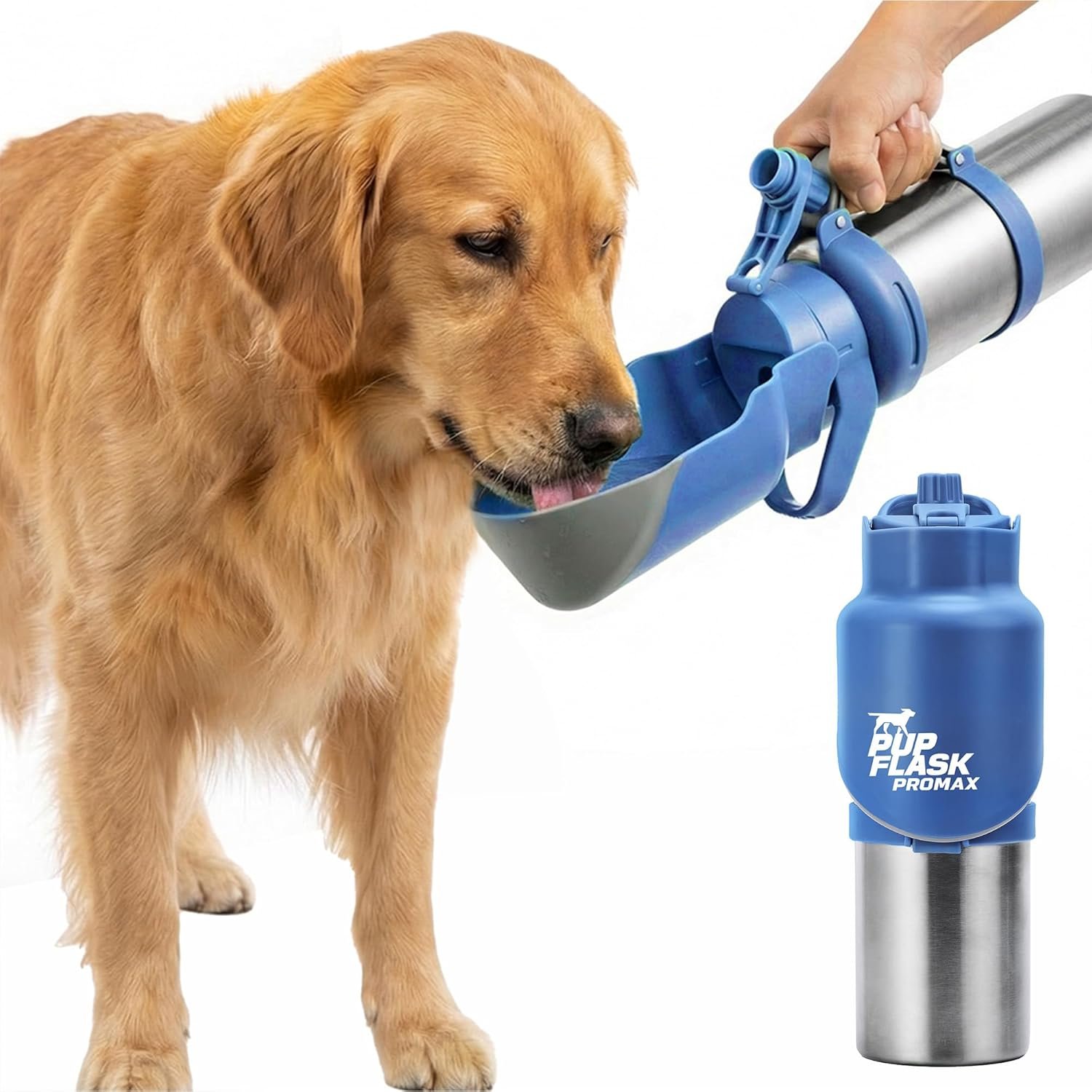 PupFlask Pro Portable Insulated Dog Water Bottle, Stainless Steel Bowl | 30 or 50 oz Leak-Proof Thermos Dispenser Keeps Water Cold 24+ Hours, Built-In Flip Cup for Walking, Hiking and Travel