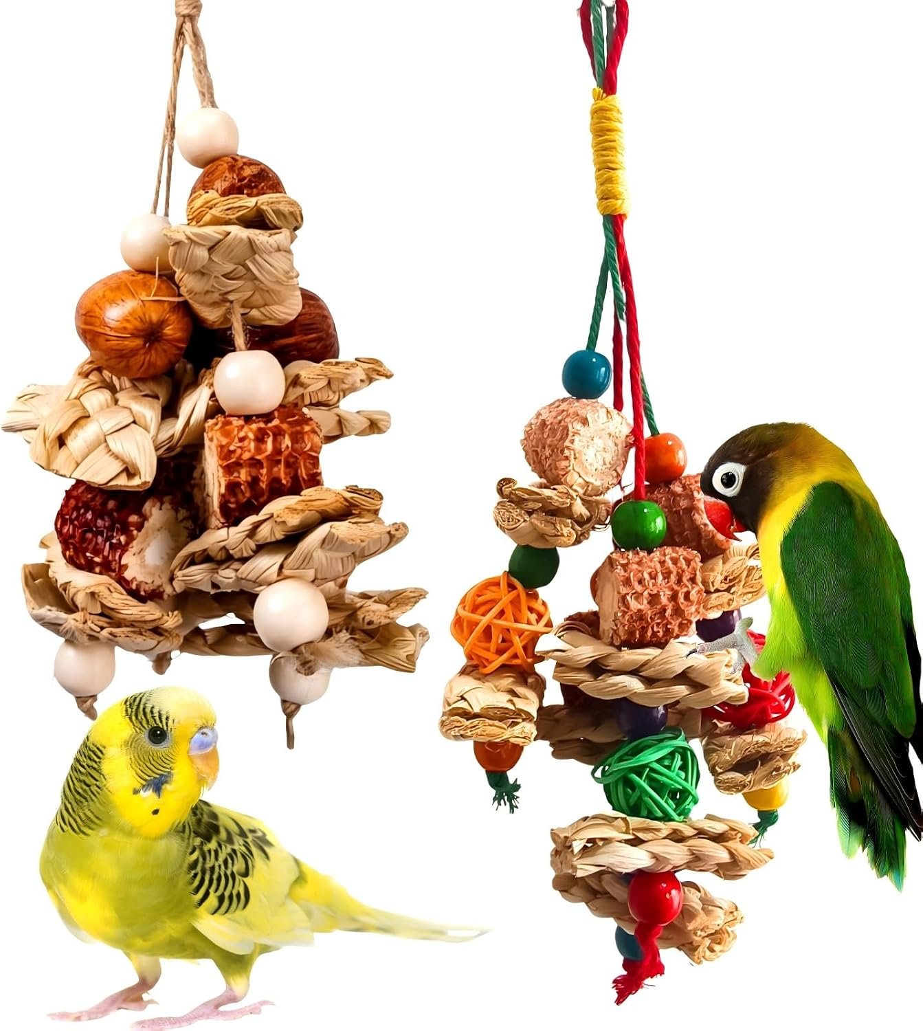 2pcs Bird Toys for Parakeets,Foraging Toys for Birds Parrot Chewing Hanging Toy,Bird Cage Toy for Conure Cockatiel Budgies Lovebird