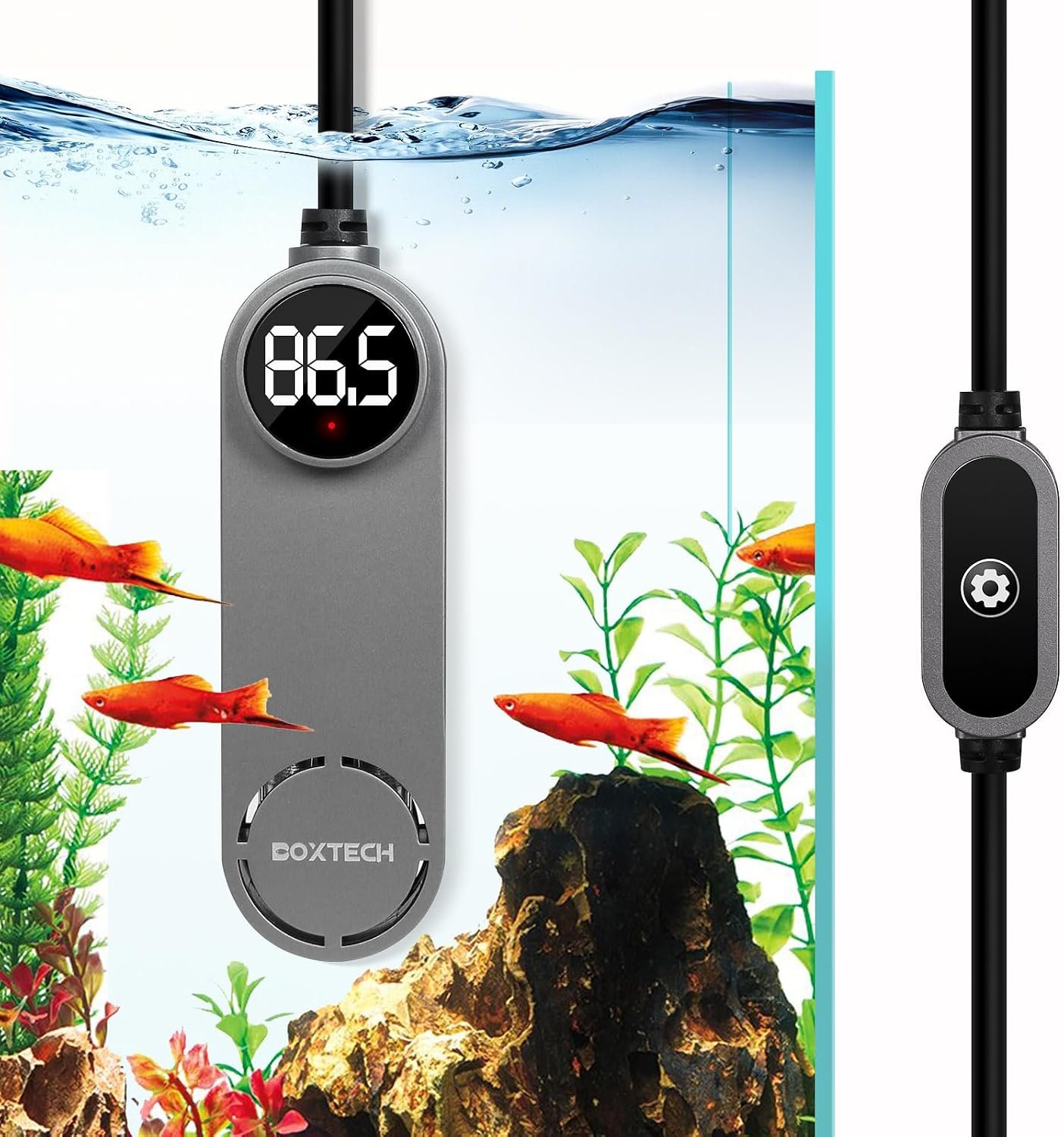 boxtech Small Fish Tank Heater – Mini Aquarium Heater, 50w Submersible Turtle Heater with Adjustable Temperature External Controller for 3 to 12 Gallon Betta Aquarium Tanks