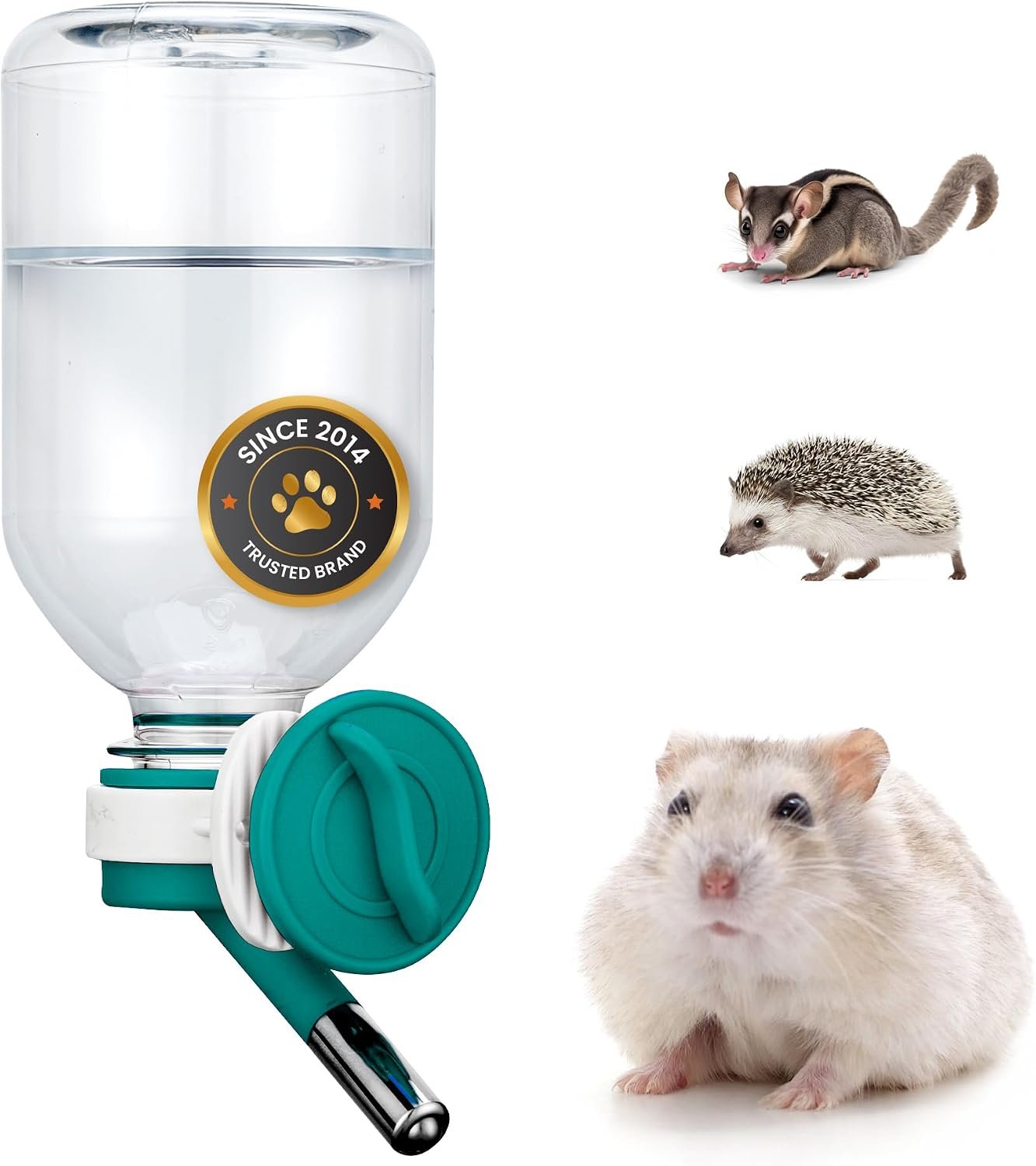 Choco Nose No-Drip Small Animal Water Bottle – Leak-Proof Patented Nozzle Helps Prevent Cage Mess & Wet Bedding – Hamster, Hedgehog, Mouse, Glider, Gerbil – BPA Free, Cage Mount, 10.2 fl oz (C125)