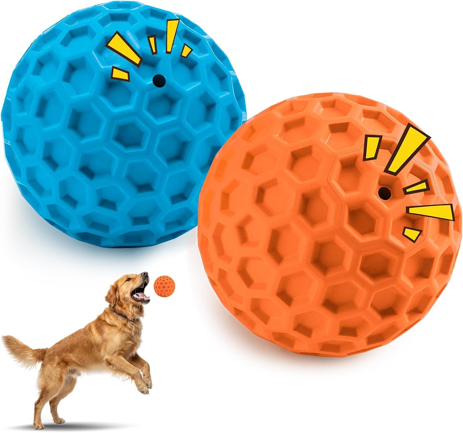 HIPPIH Indestructible Squeaky Dog Toys, Interactive Dog Balls 2 Pack, Chew Toys for Aggressive Chewers, Natural Rubber Puppy Toy for Large/Medium Dogs, Tough Puppy Teething Toy, Relieve Anxiety | Chew Toys for Aggressive Chewers, Natural Rubber, Large/Medium Dogs, Tough Puppy Teething Toy, Relieve Anxiety