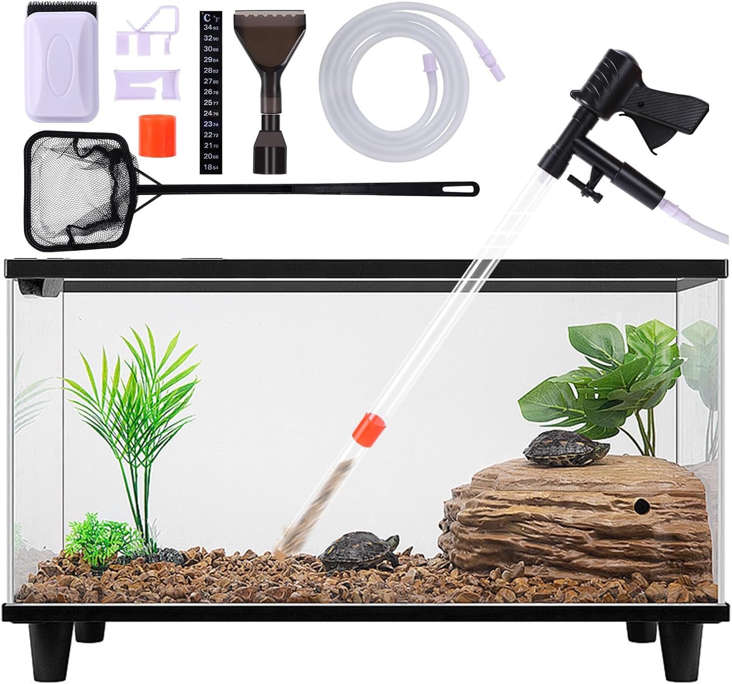 Fish Tank Cleaner Kit, Gravel Vacuum for Aquarium, Aquarium Vacuum Cleaner | Fish Tank Aquarium Vacuum Gravel Cleaner, Aquarium Siphon with Magnetic Fish Tank Glass Cleaner, Aquarium Cleaning Tools