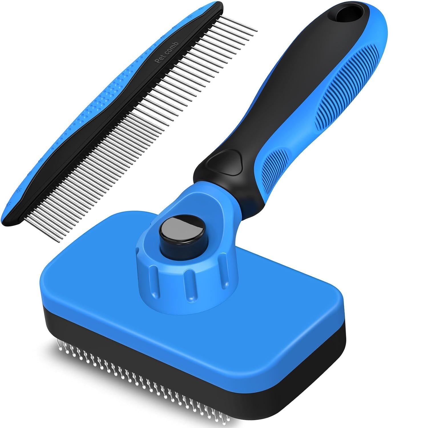2PCS Self Cleaning Slicker Brush & Dog Comb – Skin Friendly Deshedding Grooming Tool for Dogs, Cats and Small Animals, Professional Deshedding Dematting Tool for Long and Short Haired Pets (Blue)
