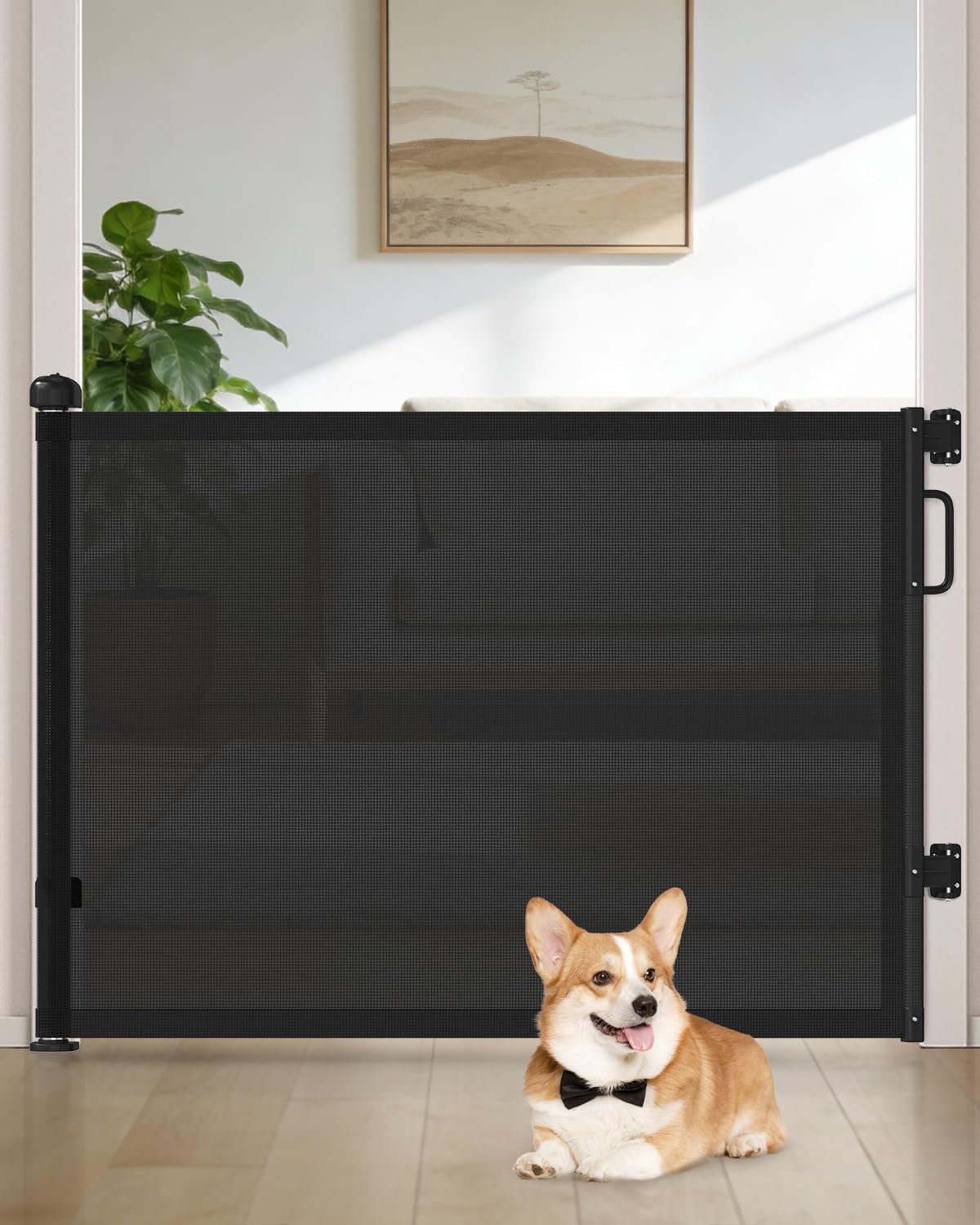 Retractable Baby Gates for Doorway, 58″ Wide Mesh Dog Gate for Stair | 34″ Tall Toddler Pet Gate Extra Wide Indoor and Outdoor, Easy Install, Essential for Home Safety, Black