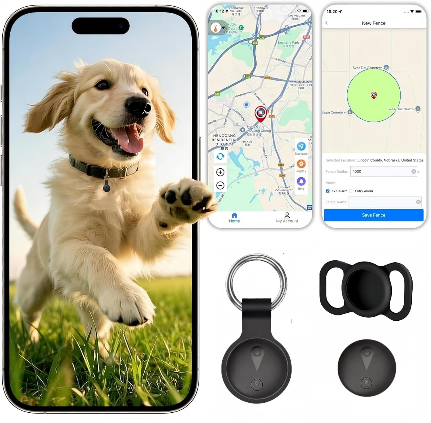 GPS Pet Tracker for Dogs & Cats | Apple Find My Compatible | No Monthly Fee | IP68 Waterproof | Real-Time Location Tracking