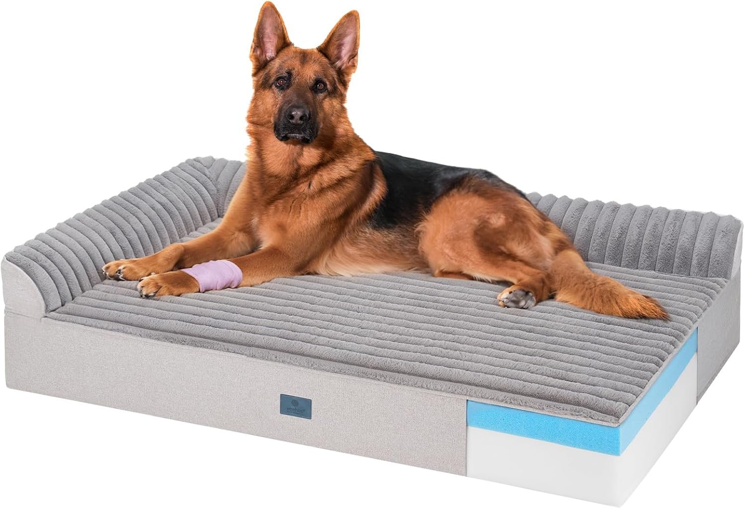 Veehoo Orthopedic Dog Bed for Senior Dog, 7″ XXL Memory Foam Bed with Sides | L Shaped Bolsterst, orthopedic memory foam, machine washable cover, waterproof liner, non-slip bottom, 52″x36″, Gray