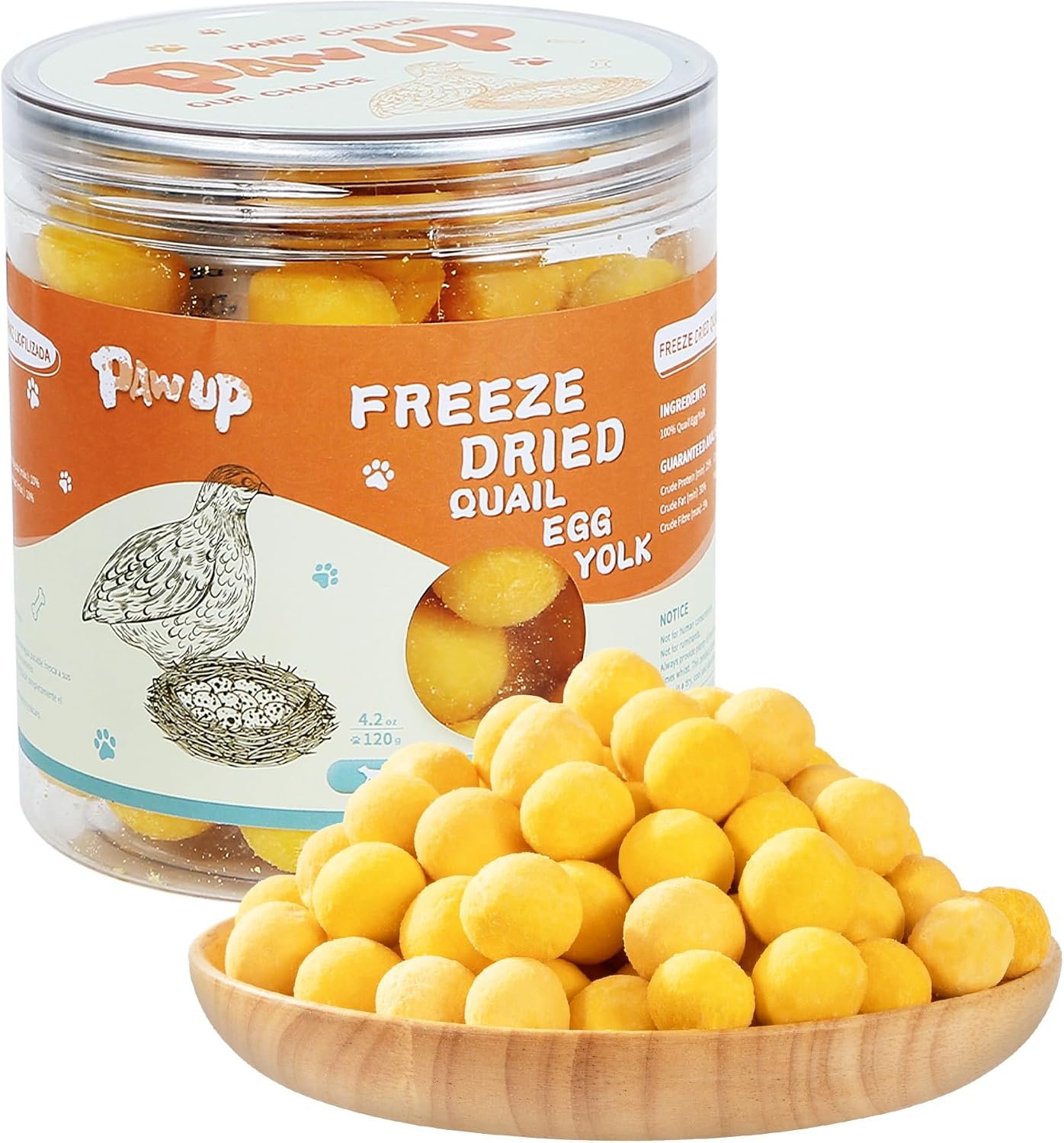 PAWUP Freeze Dried Cat Treats, Quail Egg Yolk, Single Ingredient, 4.2 oz | Cat Food Topper, Dog Treat, Premium Quality Protein, Rawhide Free, Gluten&Grain Free