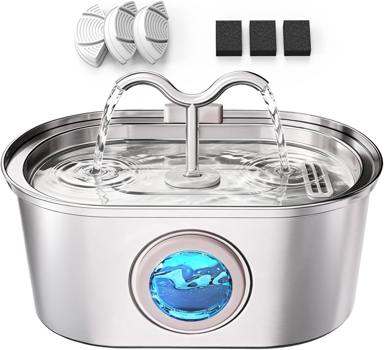 3.2L/108oz Stainless Steel Cat Water Fountain Pet Fountain | Automatic Pet Water Dispenser – Self-Designed Filtration System – Ultra-Quiet Pump – Easy Cleaning & Maintenance (3 Filters)