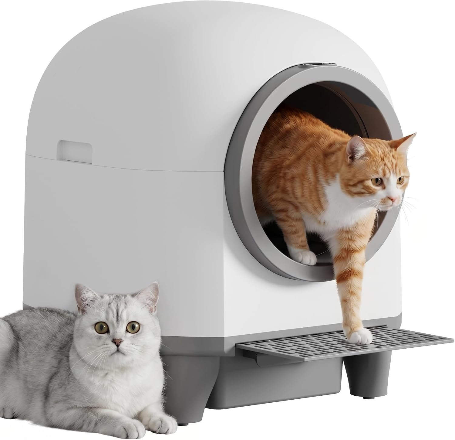 Greesum Enclosed Self-Cleaning Cat Litter Box, 90L XL, App Control, Quiet | For Multi-Cat Homes — Anti-Pinch Safety Sensors, 6.5L Waste Drawer, Includes Litter Mat & 30 Waste Bags