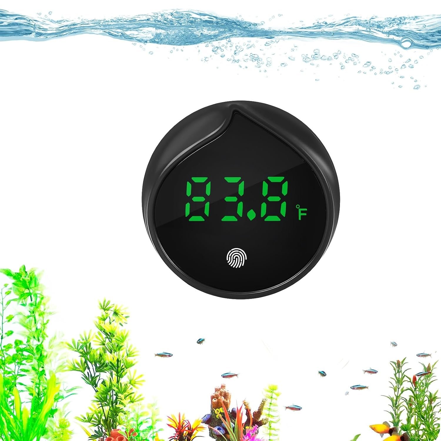Removable Aquarium Water Thermometer Gauge with Touch Screen Digital Fish Tank Thermometer LED Display ±1℉/0.5℃, Fish Tank Accessories for Betta, Axolotl, Shrimp, Turtle, Reptile and Aquatic (Black)
