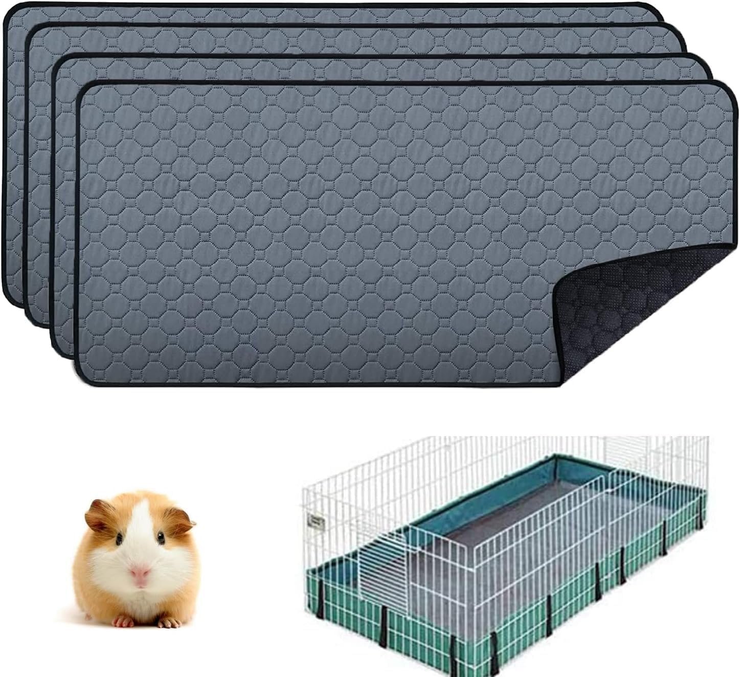 4 Pack Guinea Pig Cage Liners – Washable Guinea Pig Pee Pads, Waterproof Reusable & Anti Slip Guinea Pig Bedding Fast and Super Absorbent Pee Pad for Small Animals Rabbit Hamster Rat