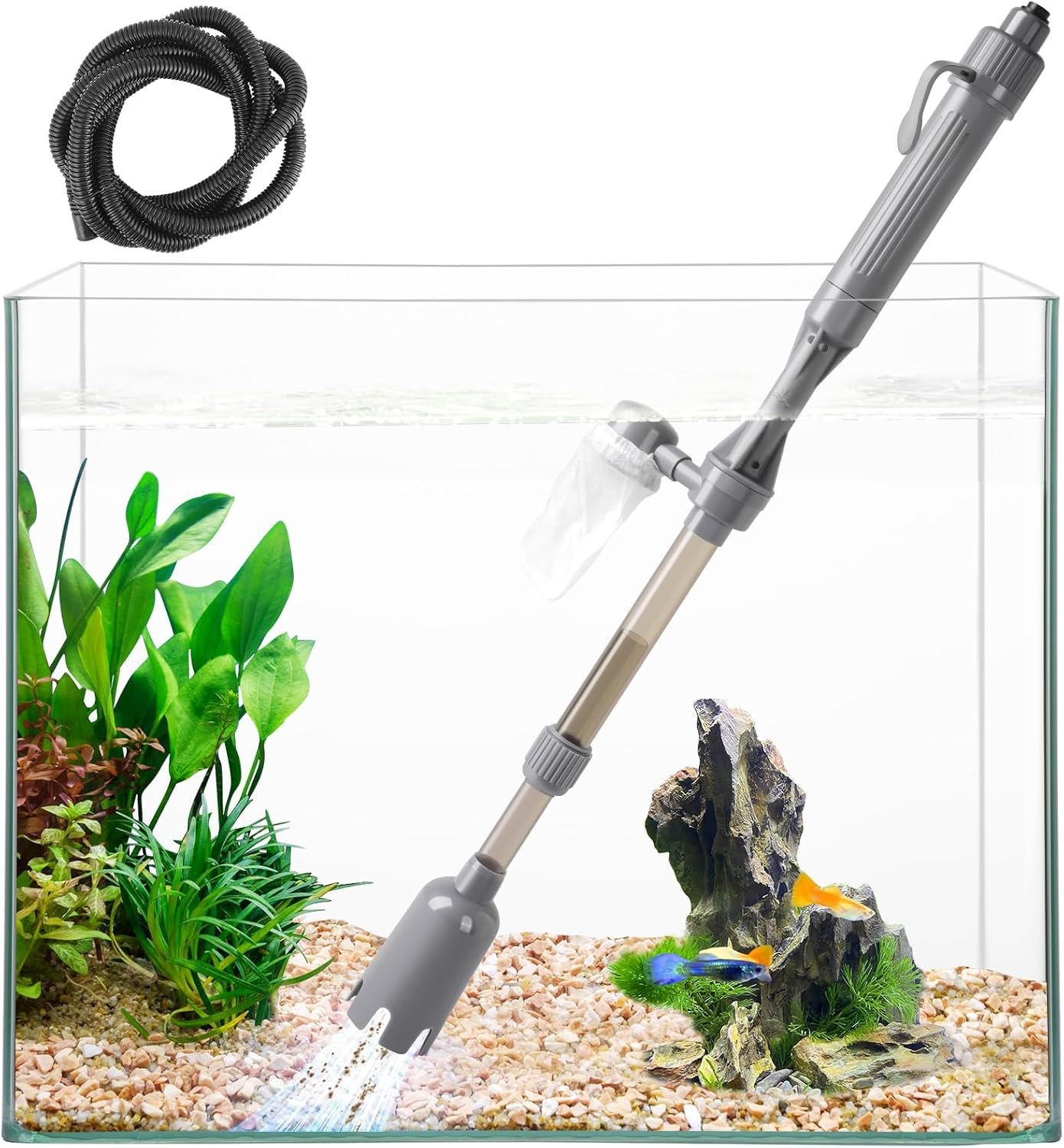 Aquarium Vacuum Gravel Cleaner, Battery Fish Tank Water Changer, Removable Vacuum Sand Washer for Fish Tank Cleaning Water Changing Sand Washing, Adjustable Telescopic Pole