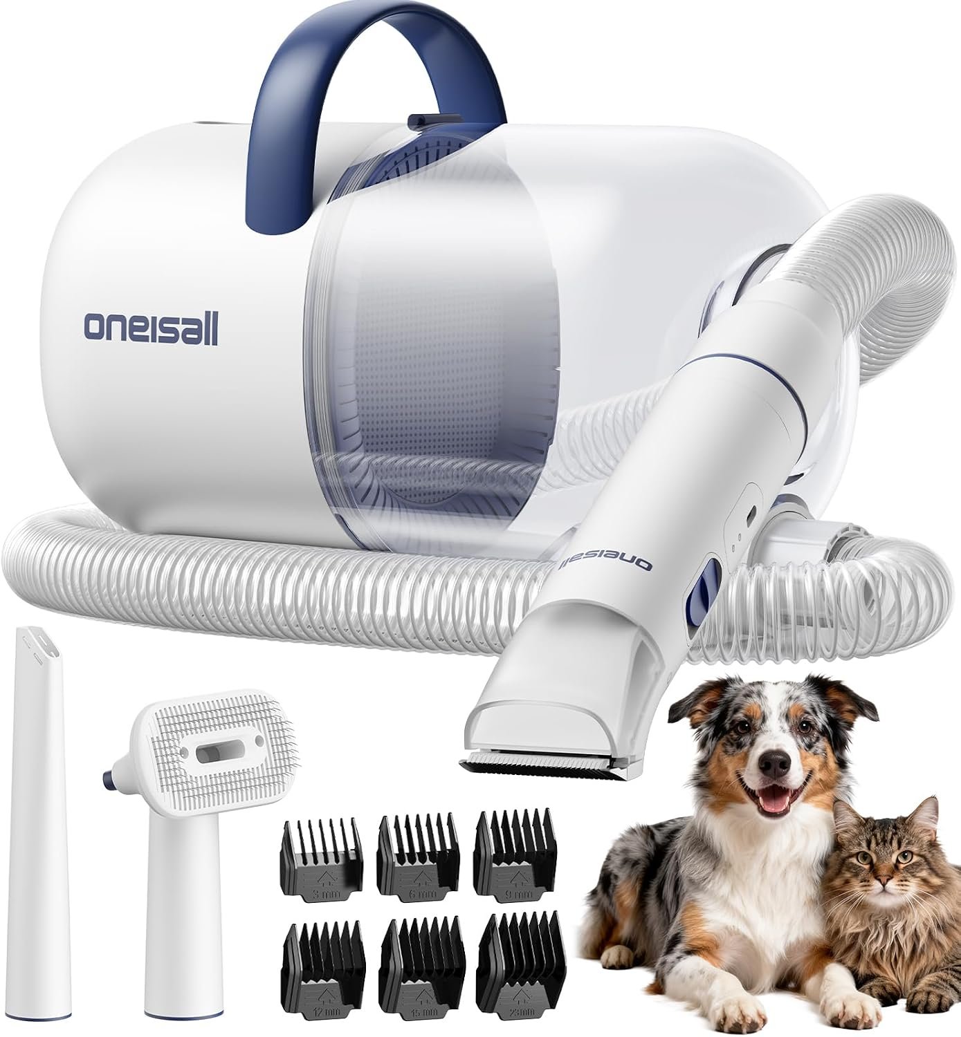 oneisall Dog Grooming Vacuum – 15000Pa Suction, Captures 99% Pet Hair to Reduce Shedding, Dog Grooming Clippers & Quiet Brush (≤59dB) with 4 Accessories, 2L Dust Canister for Home Cleaning | 15000Pa Suction Power, Dog Grooming Kit, Low Noise≤59dB, Clippers & Grooming Included, 2L Large Dust Canister