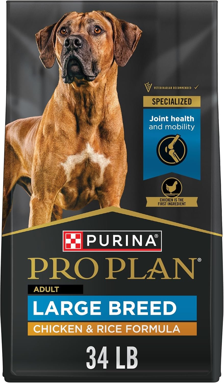 Purina Pro Plan Large Breed Dry Dog Food, Chicken & Rice, 34 lb Bag | High protein supports muscle conditioning and natural prebiotic fiber supports digestive health, SPECIALIZED for large dogs