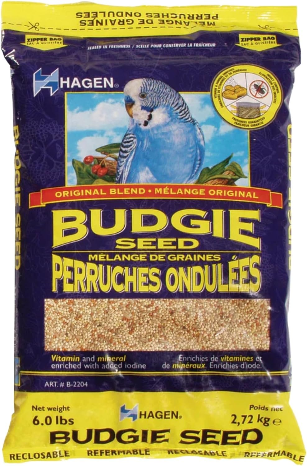 Hagen Parakeet/Budgie Staple White Millet Bird Seed – 6 lb Bag | Premium Blend, Nutritionally Balanced, Fortified with Vitamins & Minerals, Dust-Free Mix for Budgies