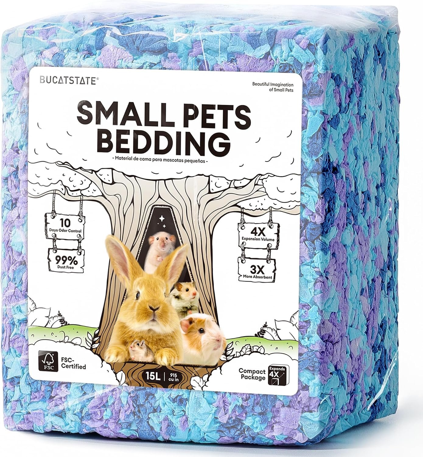 BUCATSTATE Hamster Bedding 15L, Truly 99% Dust-Free Small Animal Paper Bedding Odor Control, Cozy Hamster Litter for Rabbit Rat Syrian Dwarf Hamsters Gerbils (Twilight Blue)