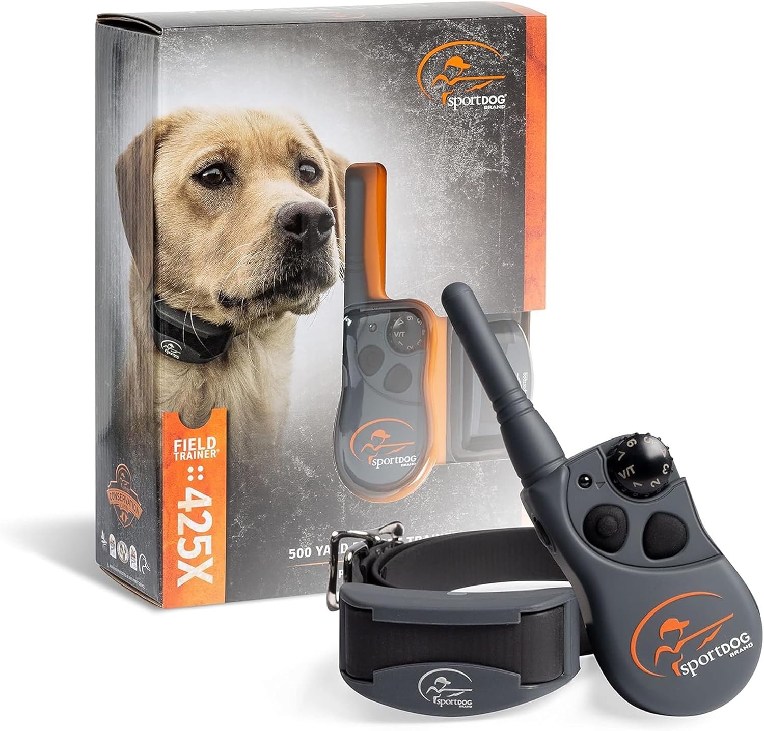 SportDOG FieldTrainer 425X Remote Trainer, 500-Yard Range, Waterproof | 21 Levels of Static, Tone & Vibration, Submersible to 25 Ft with DryTek, Expandable to 3 Dogs, Quick-Charge Collar