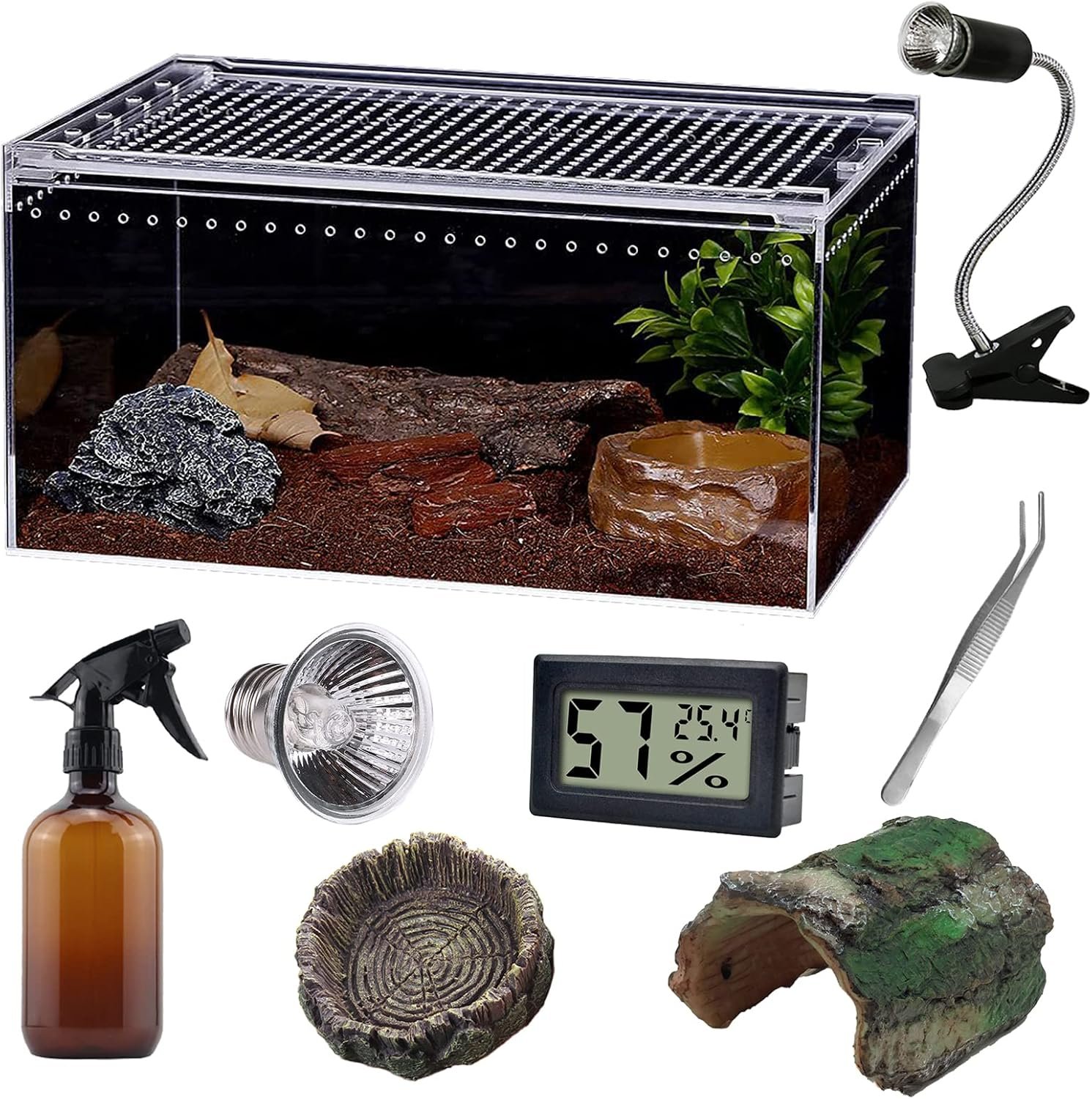 Reptile Terrarium – Amphibian Tank Starter Kit, Eco Rainforest Feeding Box, Amphibian Feeding Box, Suitable for breeding Lizards, Snakes, Chameleons,Jumping Spiders