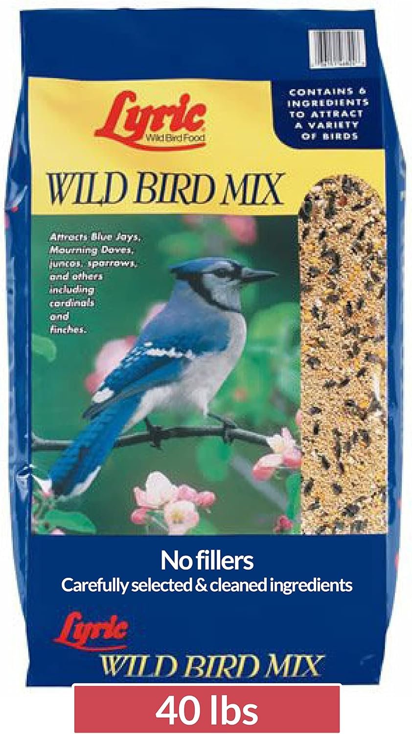 Lyric Wild Bird Mix – for Outside Feeders, 40 lb. Bag | Includes corn, white millet, sunflower and safflower seeds and peanuts – Attracts Doves, Jays and many more