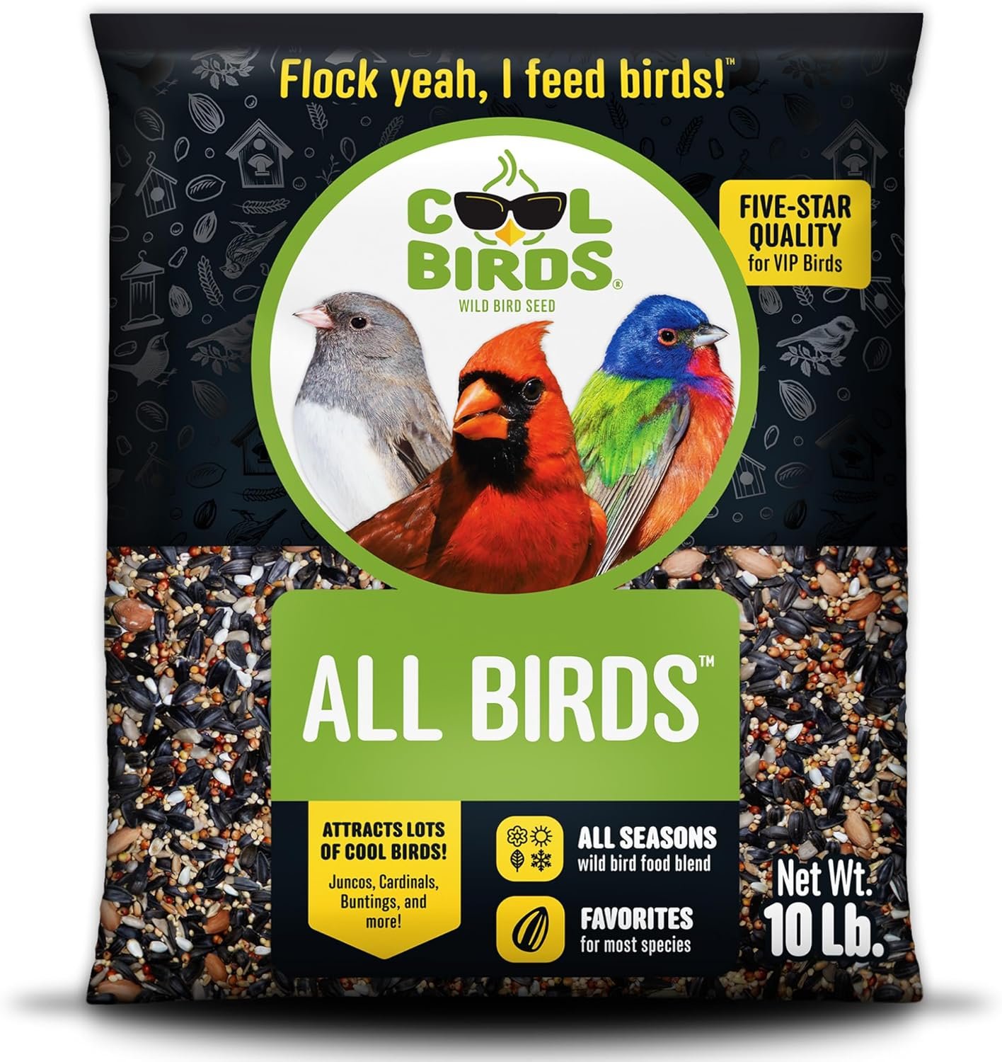 Cool Birds All Birds Wild Bird Seed, 10 lb | Classic Blend with Black Oil Sunflower, White Millet, Safflower, Peanuts & Sunflower Hearts