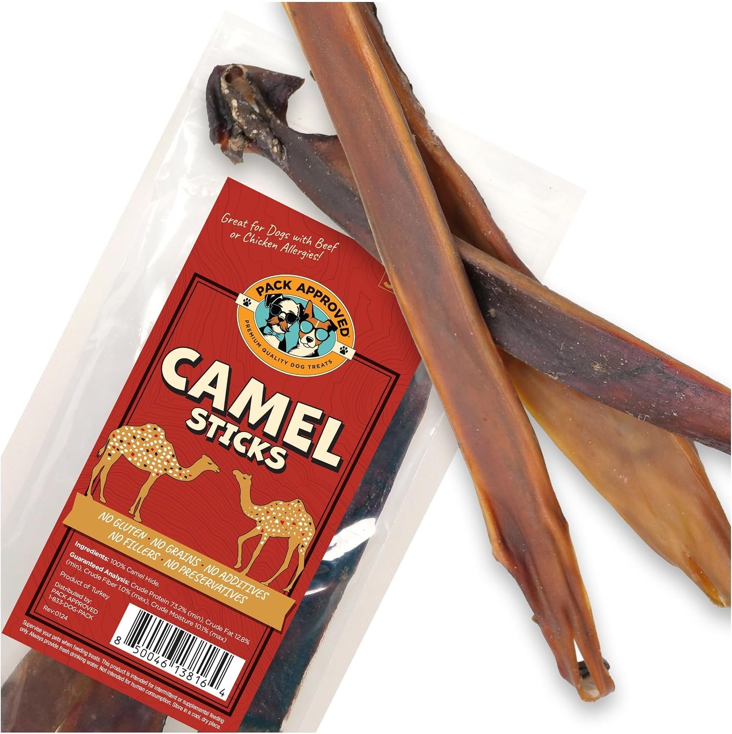 Pack Approved Camel Skin Dog Chews for Aggressive Chewers – 12″ Stick, 3ct | Hypoallergenic Natural Collagen Sticks for Dental Health & Protein Boost – Long Lasting Treats for All Dogs