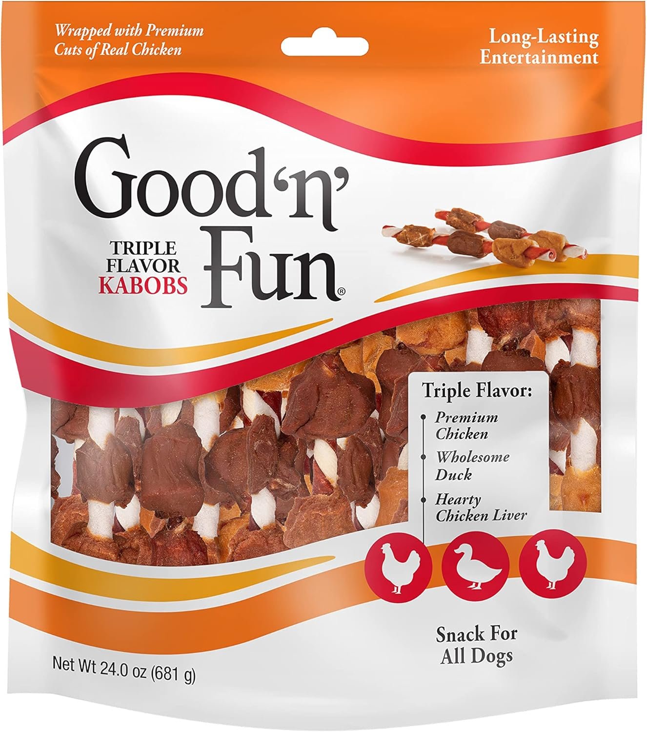 Good ‘n’ Fun Kabobs Long-Lasting Dog Treat, With Real Proteins, Beef Hide and Premium Chicken, Supports Dental Health, Mental Stimulation, 24 oz