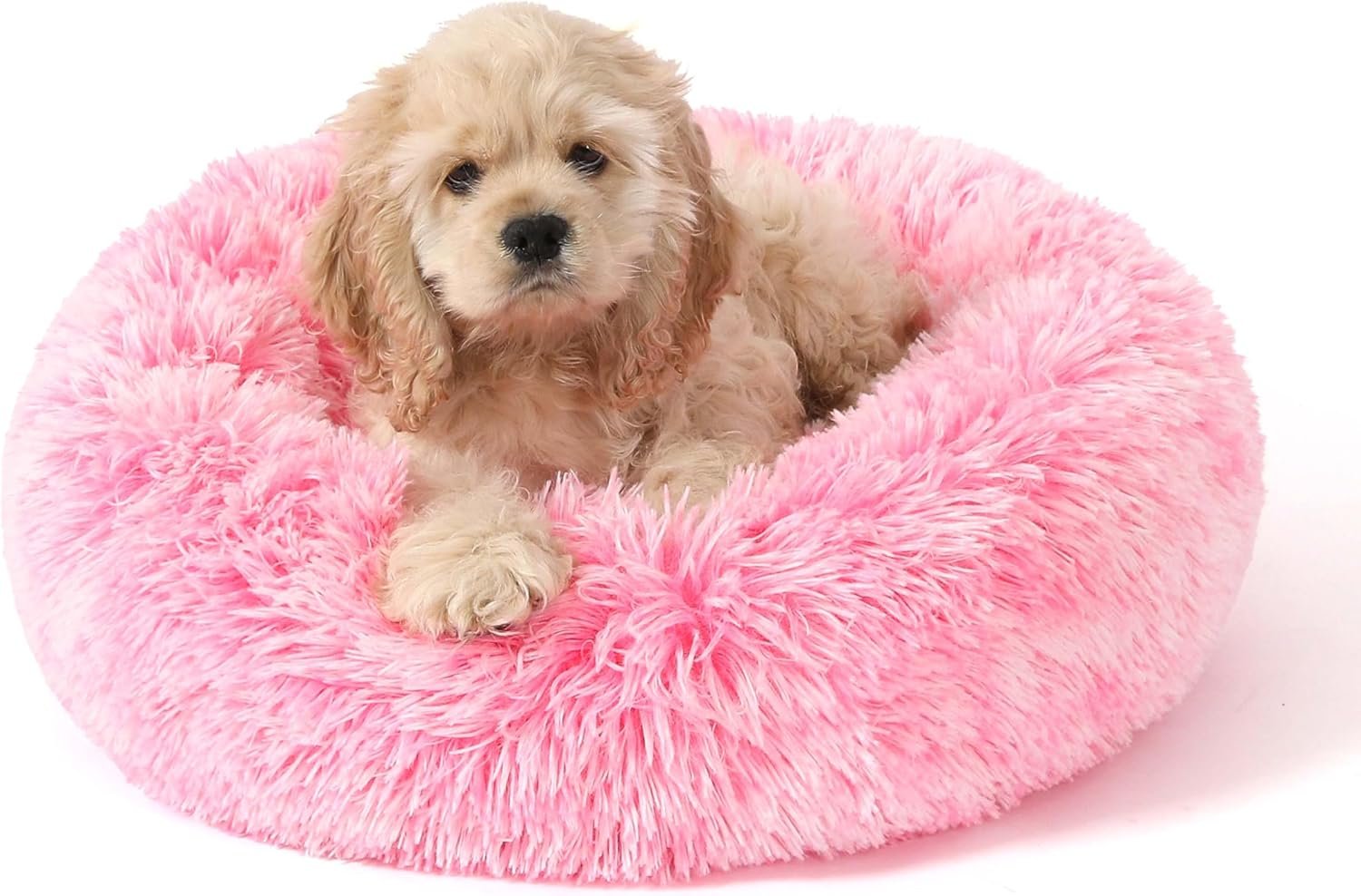 NOYAL Calming Donut Dog Bed for Small to Medium Dogs & Cats – Plush Faux Fur Anti-Anxiety Pet Bed with Machine Washable Cover & Non-Slip Base