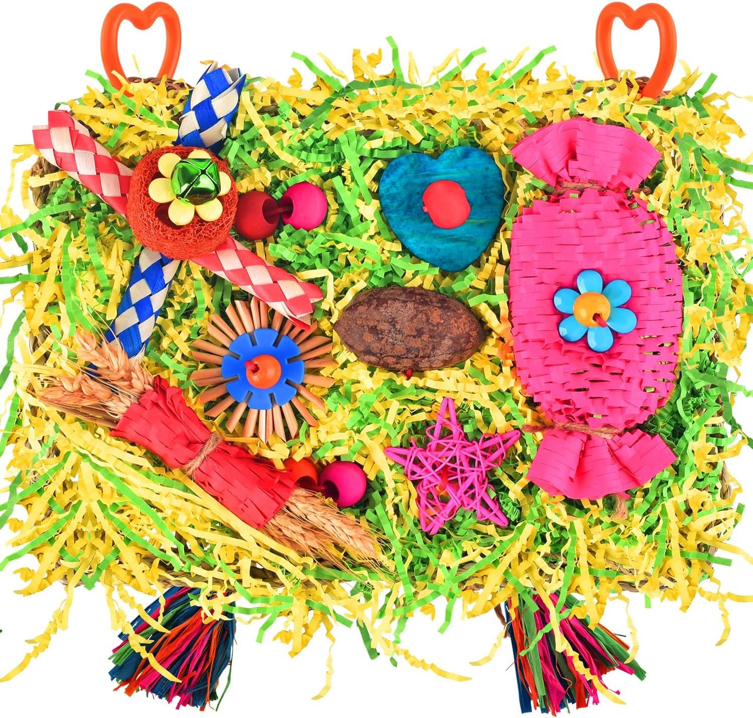 KATUMO Bird Toy, Large Size Grass Mat Foraging Shredding Hanging Toy | Natural Grass Mat, Easy to Hang, Relieve Boredom, Ideal for Cockatiel Conure Lovebird Parakeet Small and Medium Birds
