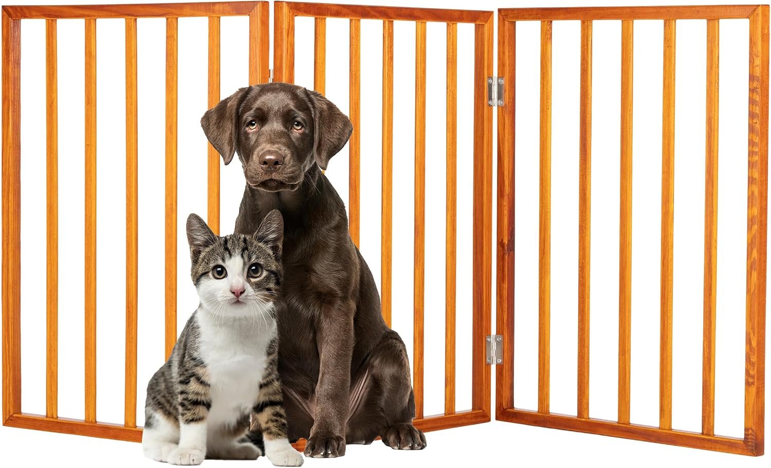Pet Gate – 3-Panel Indoor Foldable Dog Fence for Stairs or Doorways – 54×24-Inch Retractable Wood Freestanding Dog Gates by PETMAKER (Mahogany) | Foldable Dog Fence with Accordion Design, Wooden Safety Pet Fence for Stairs, Hallways, Doorways, and Porch