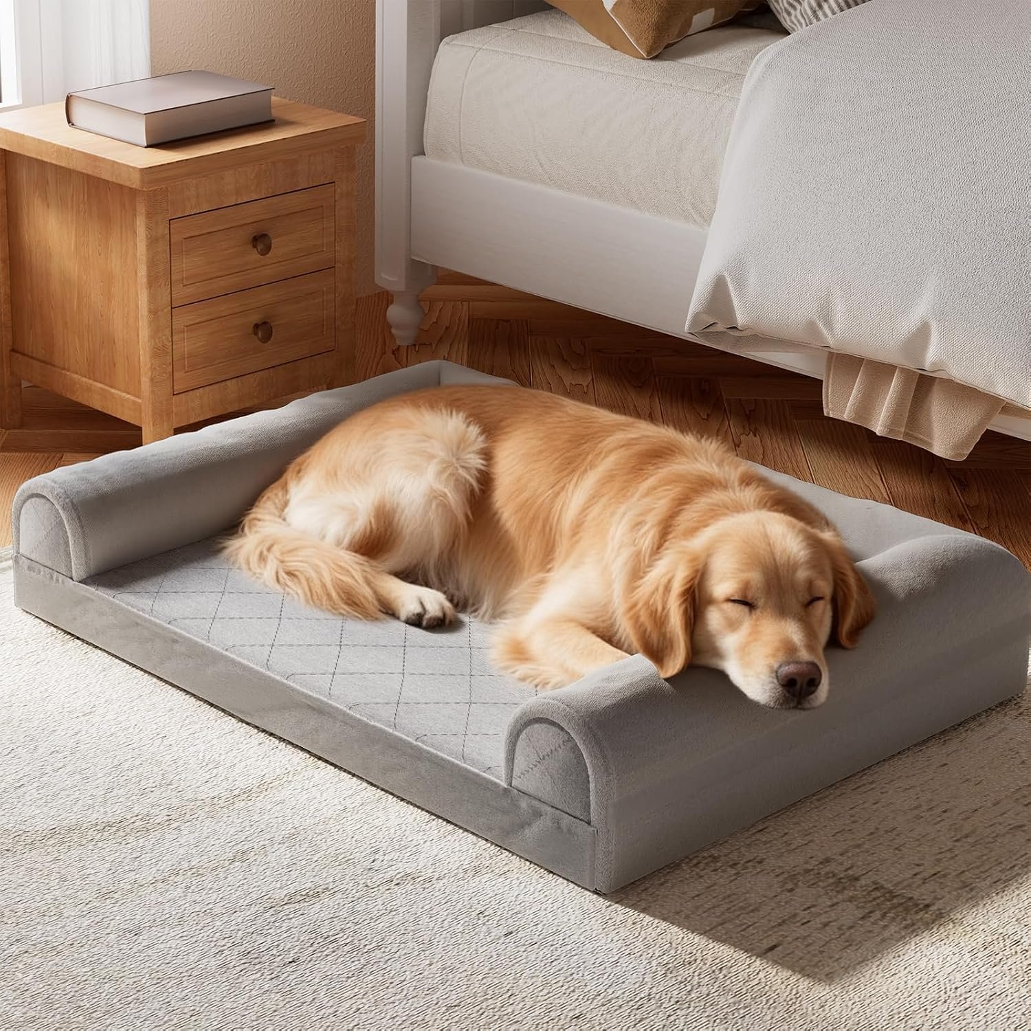 Simple Trending Orthopedic Large Dog Bed, Waterproof Pet Bed, 36×27 Inch | Waterproof Dog Sofa for Dogs Relax, Supportive Egg Crate Foam Dog Couch with Sides, Removable Cover, Non-Slip Bottom, Grey