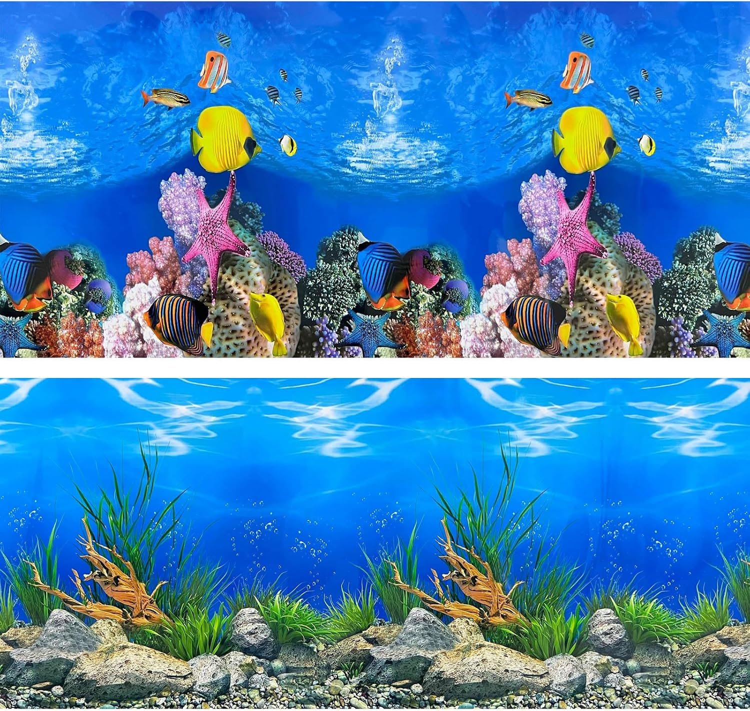 XCNO Aquarium Background Poster Fish Tank Wallpaper, Double-Sided, 12″x 25″ | Non-Adhesive Reusable, HD 3D Coral Aquatic Plant Picture, Fits 5 Gallon 10 Gallon 20 Gallon Fish Tank Aquarium Decorations