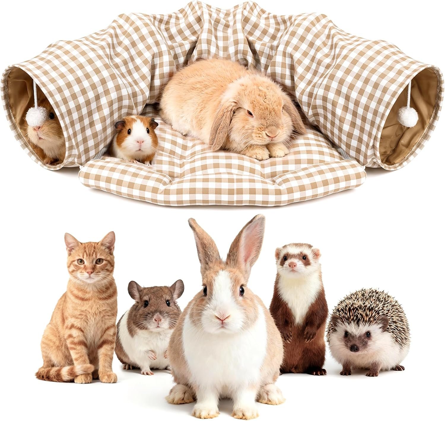 Bunny Tunnel Bed, Collapsible Tunnel Tubes with Removable Bed