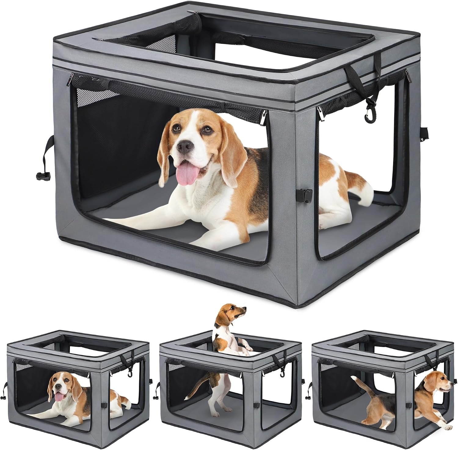 Portable Dog Crate Soft Dog Crate 22″,30″,36″,42″ Foldable Basic Dog Crates Easy Set-up, Light, Sturdy, Comfy，Collapsible Crate for Home and Travel (30Inch)