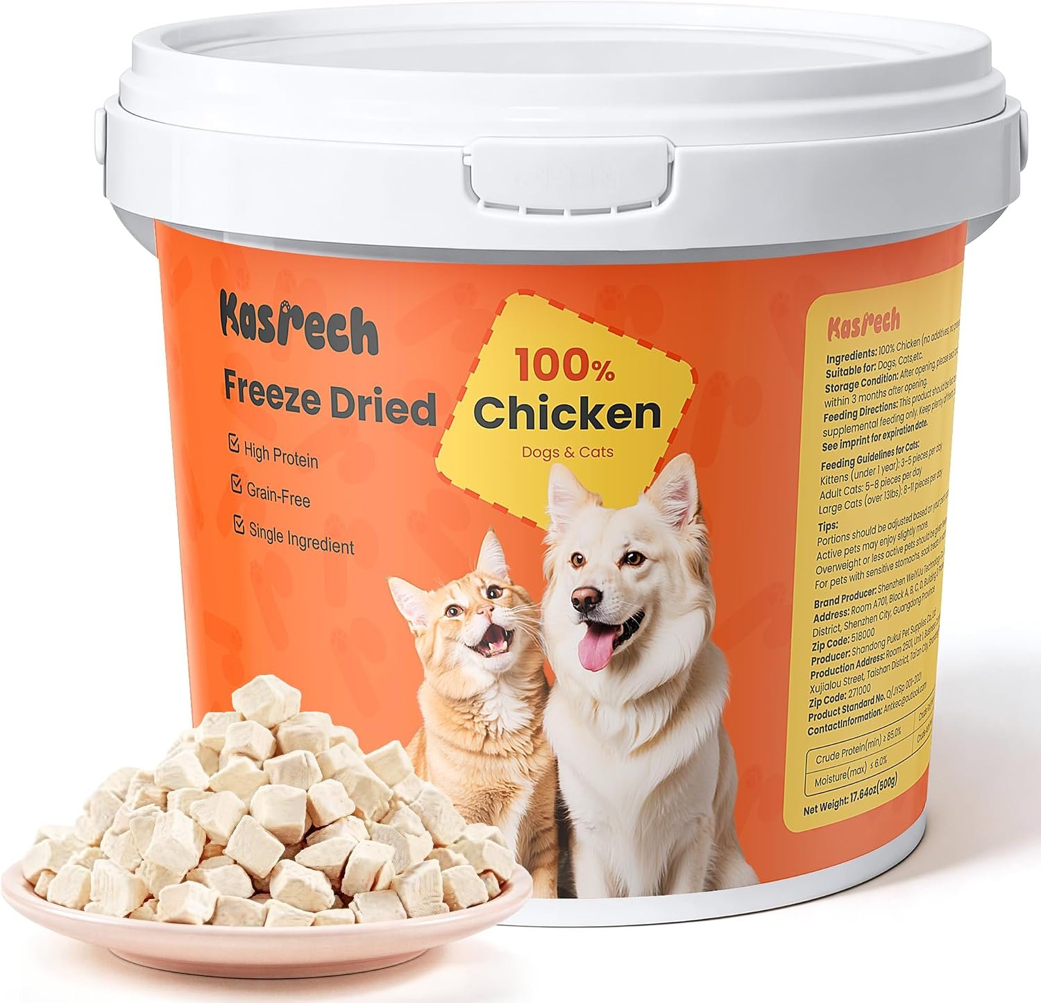 Freeze Dried Chicken Treats for Cats & Dogs, 17.64 oz(1.1LB), High Protein Single Ingredient Cat & Dog Treats, Grain Free Raw Pet Snacks, Training Treats & Food Topper, No Additives